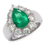 Vintage 18k White Gold 1.91ct Emerald 1.70ct Diamond Halo Ring