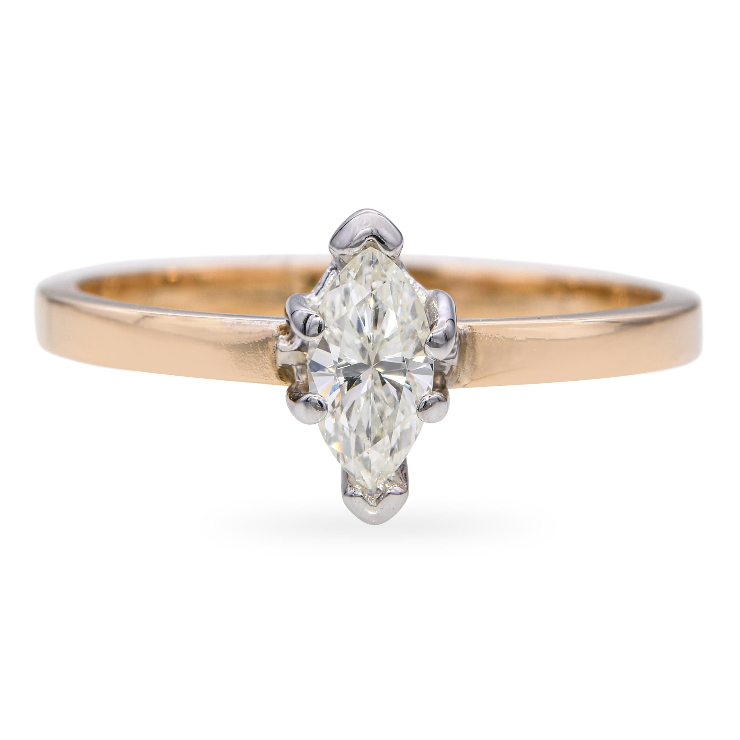 Vintage 14k Yellow Gold 0.32tcw Marquise Diamond Solitaire Ring