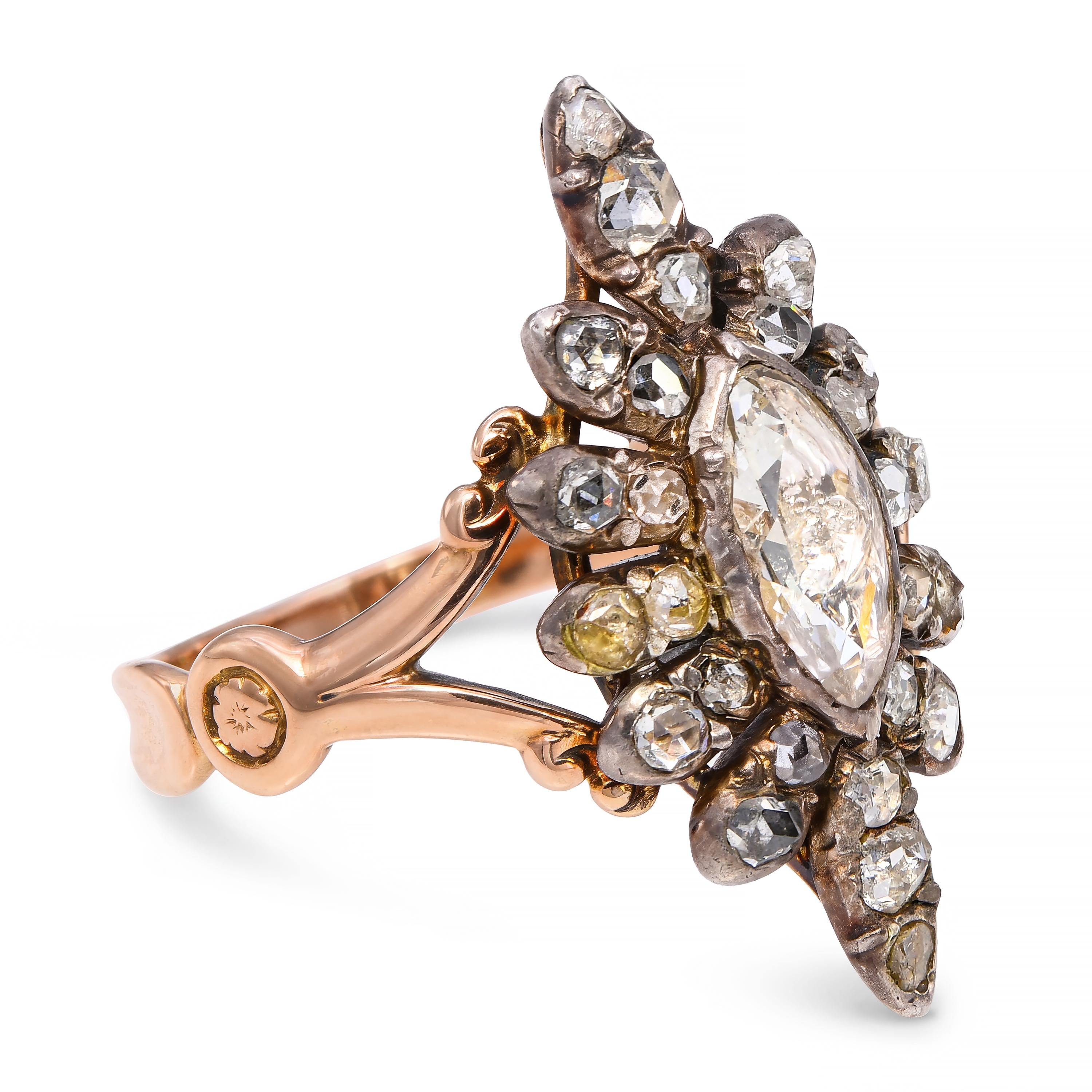 Antique Victorian Silver Topped Yellow Gold 1.10ctw Rose Cut Diamond Ring