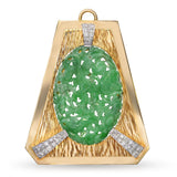 Vintage 17k Yellow Gold Floral Carved Jade and 1.68ctw Diamond Pendant