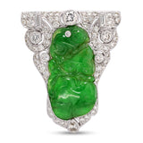 Vintage 18k White Gold Jadeite and Diamond Carved Monkey Brooch GIA Cert
