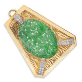Vintage 17k Yellow Gold Floral Carved Jade and 1.68ctw Diamond Pendant