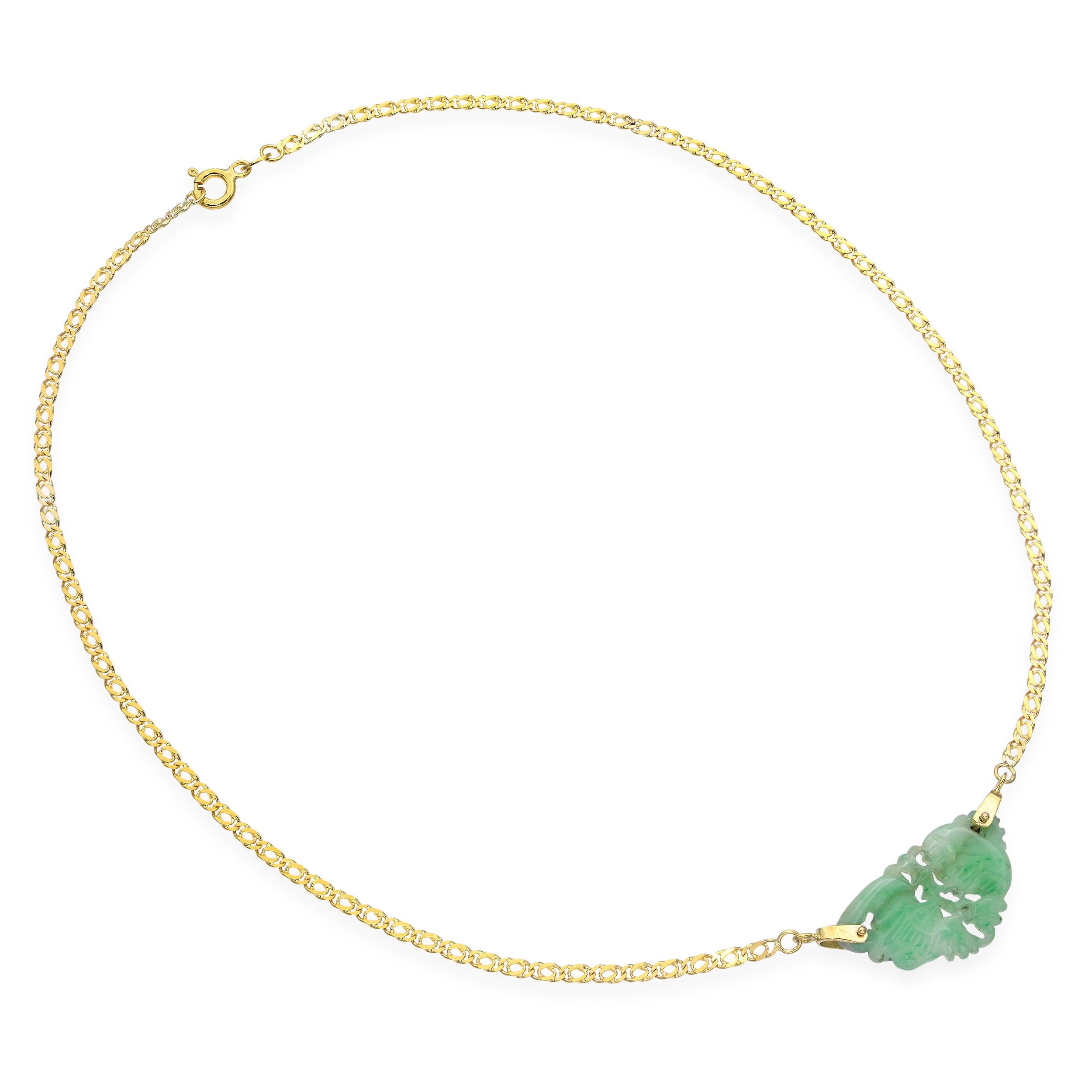 Vintage 18k Yellow Gold Jadeite Jade Carved Butterfly Necklace