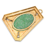 Vintage 17k Yellow Gold Floral Carved Jade and 1.68ctw Diamond Pendant