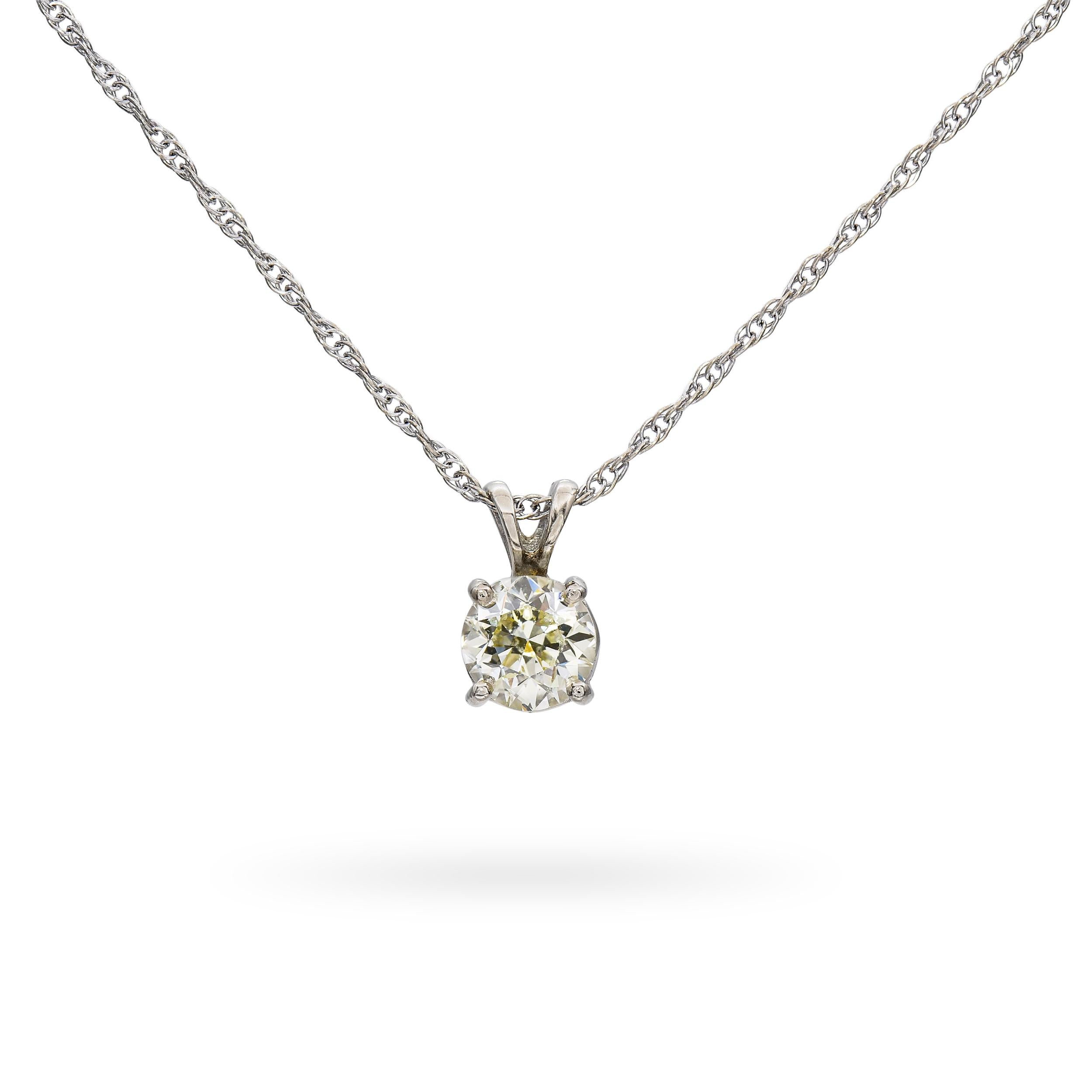 Vintage 14k White Gold 0.85tcw Old European Diamond Solitaire Pendant