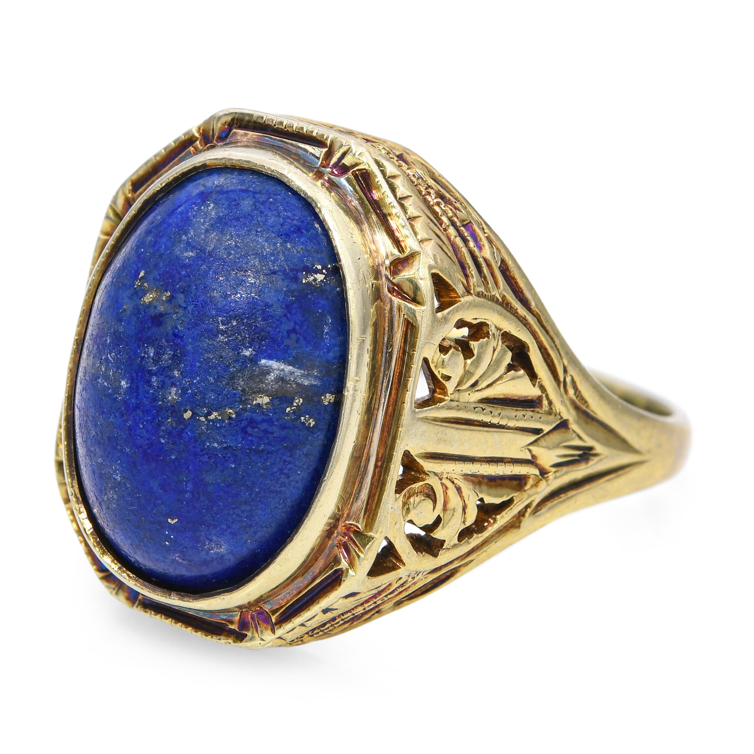 Vintage 14k Yellow Gold 4.57ctw Lapis Lazuli Cabochon Ring