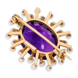 Antique 14k Yellow Gold 5.66ct Amethyst and Seed Pearl Brooch