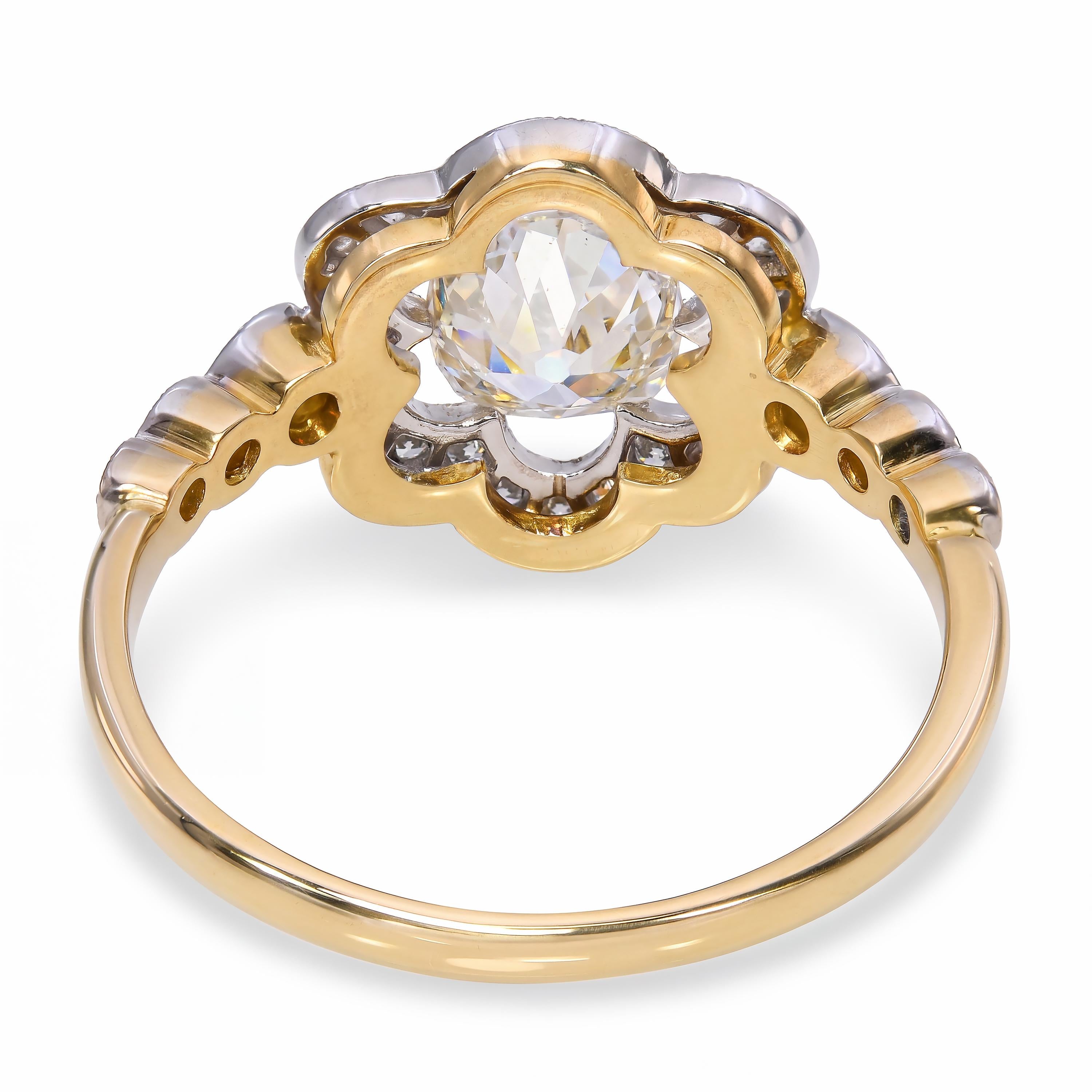Antique 18k Yellow Gold English J & P 1.25ctw Old Mine Diamond Ring