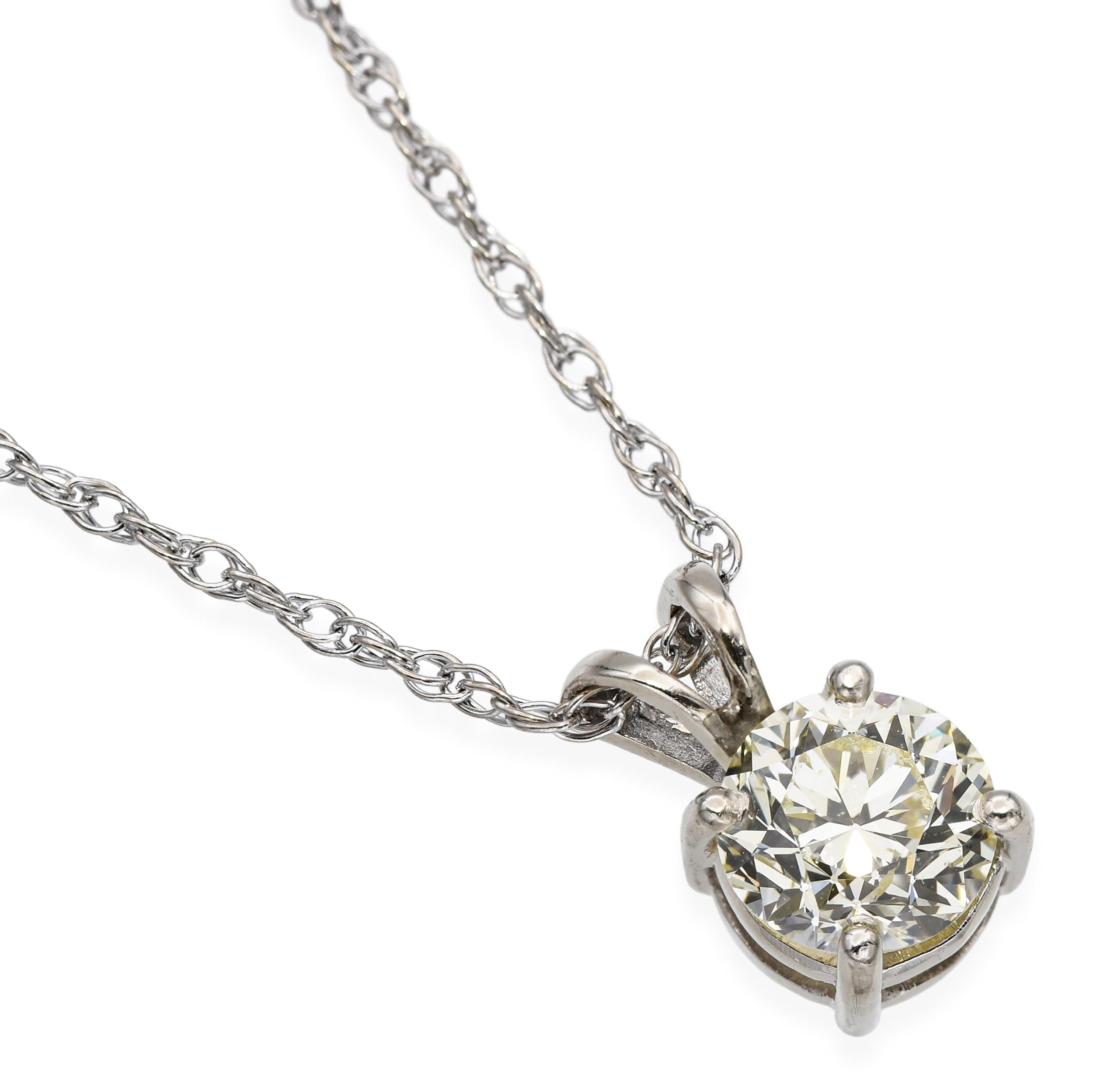 Vintage 14k White Gold 0.85tcw Old European Diamond Solitaire Pendant