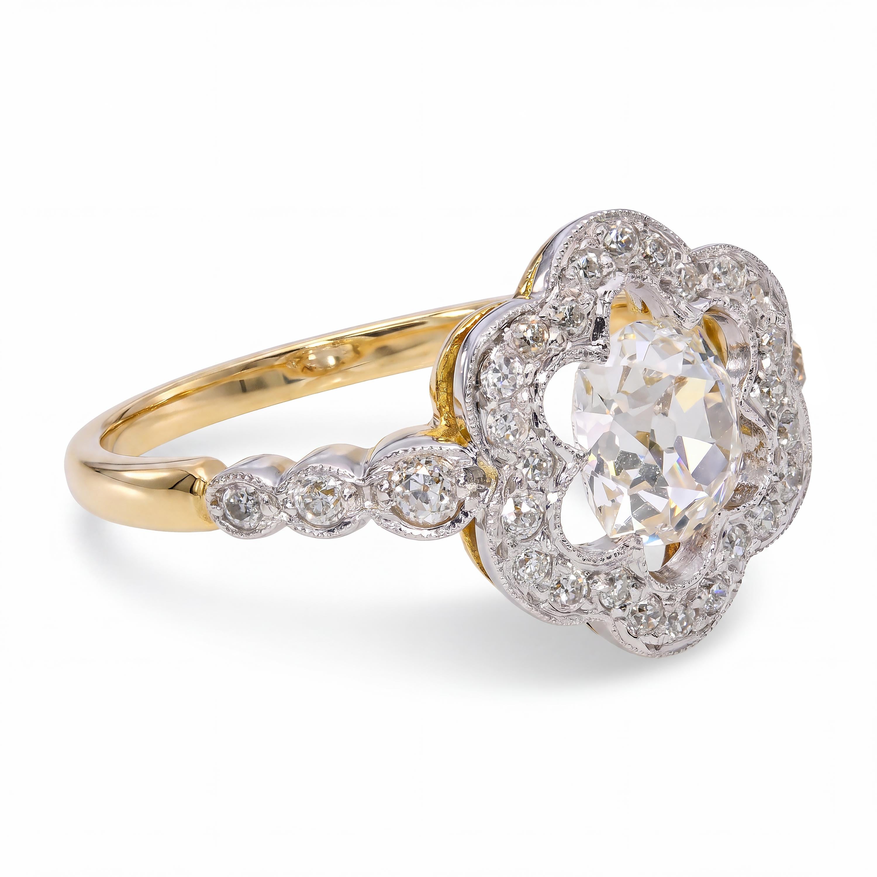Antique 18k Yellow Gold English J & P 1.25ctw Old Mine Diamond Ring