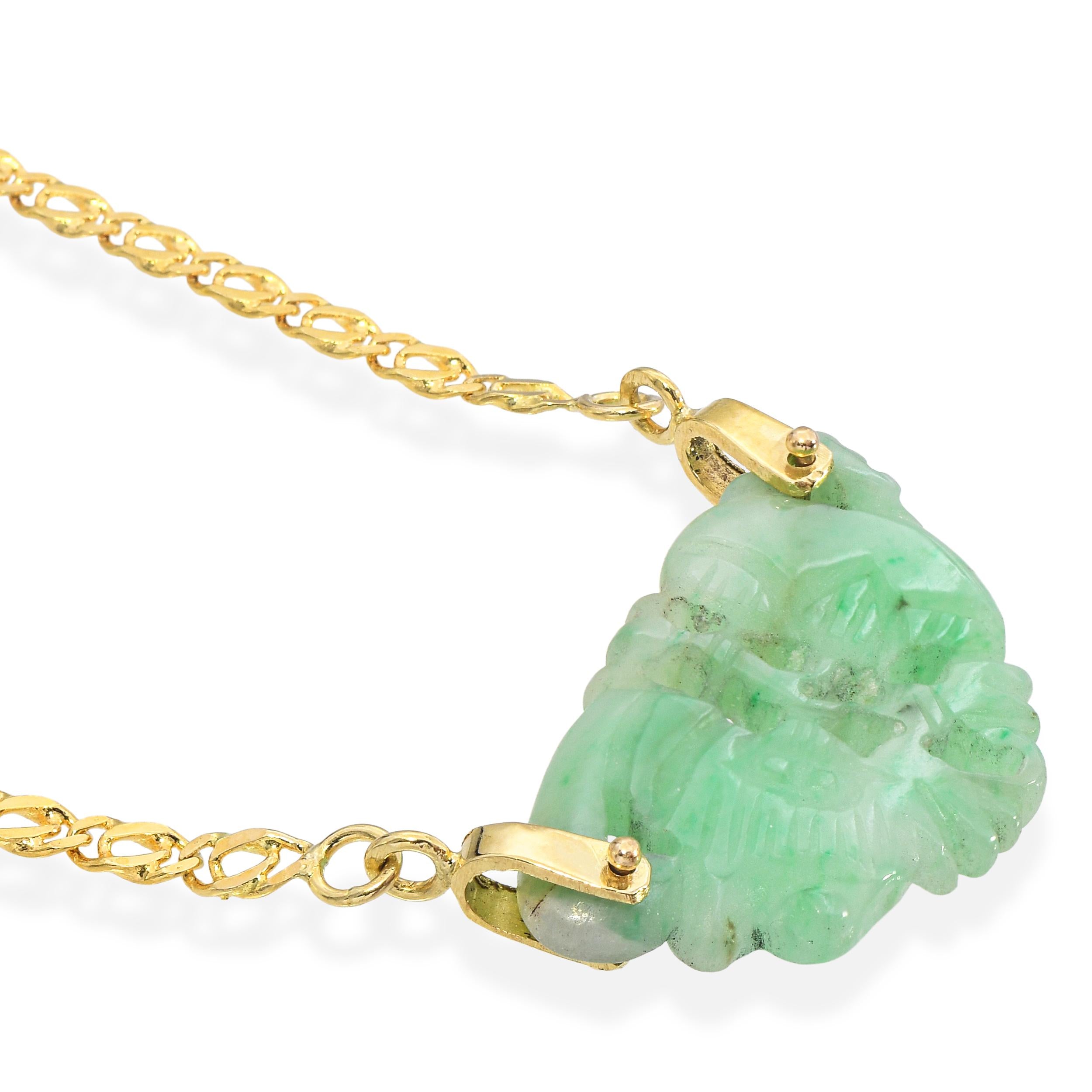 Vintage 18k Yellow Gold Jadeite Jade Carved Butterfly Necklace