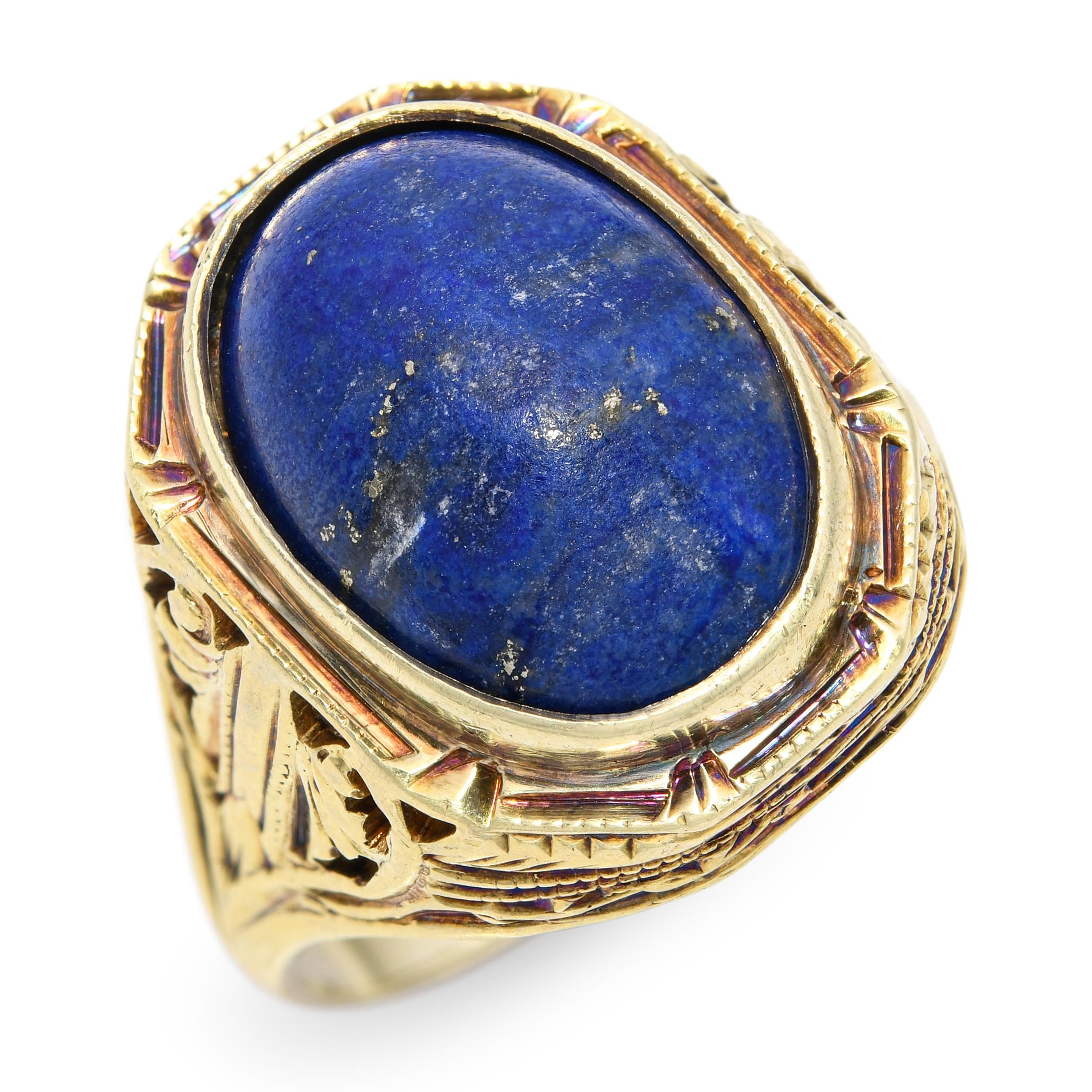 Vintage 14k Yellow Gold 4.57ctw Lapis Lazuli Cabochon Ring