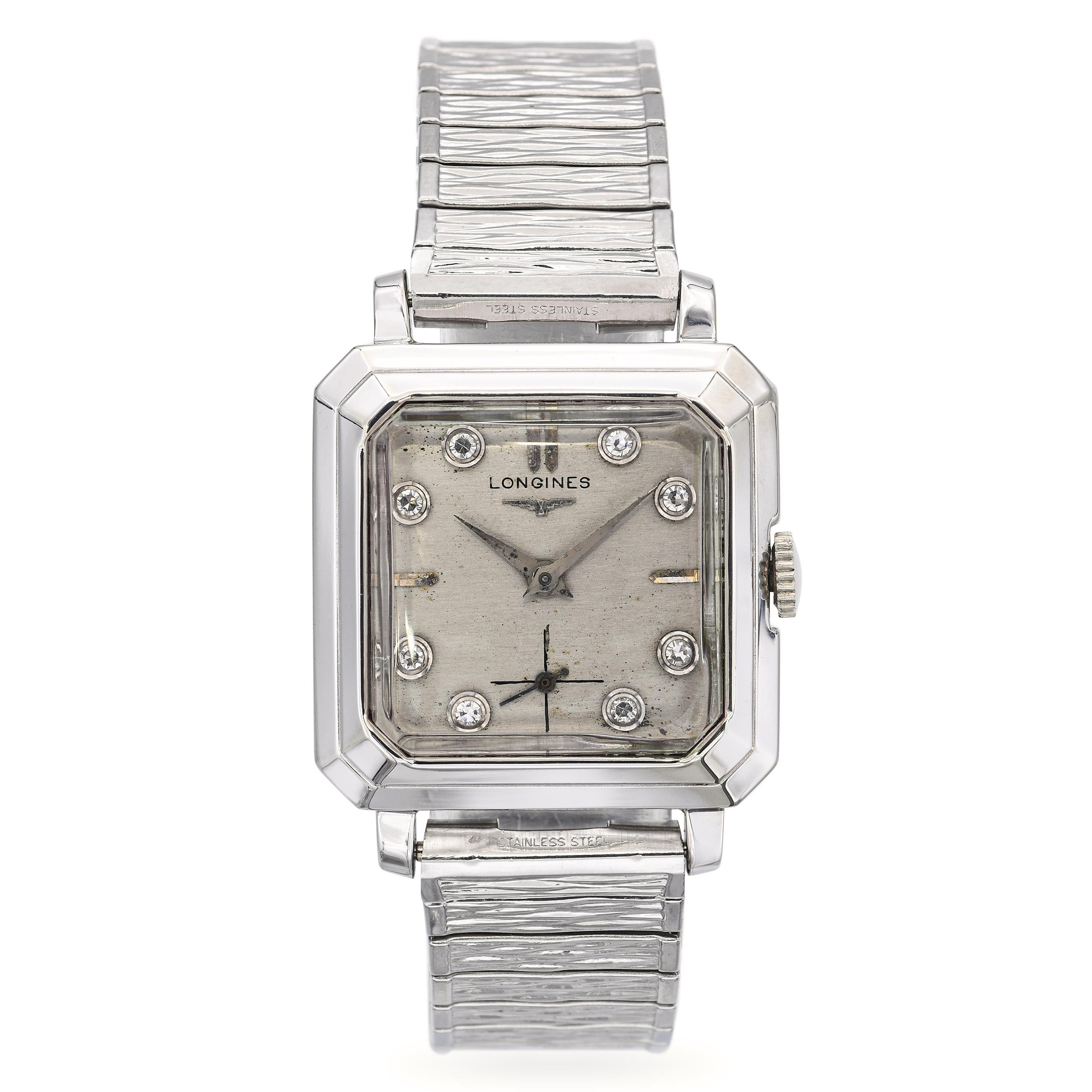 Vintage Longines 14K White Gold Diamond Dial Hand Wind Men's Watch