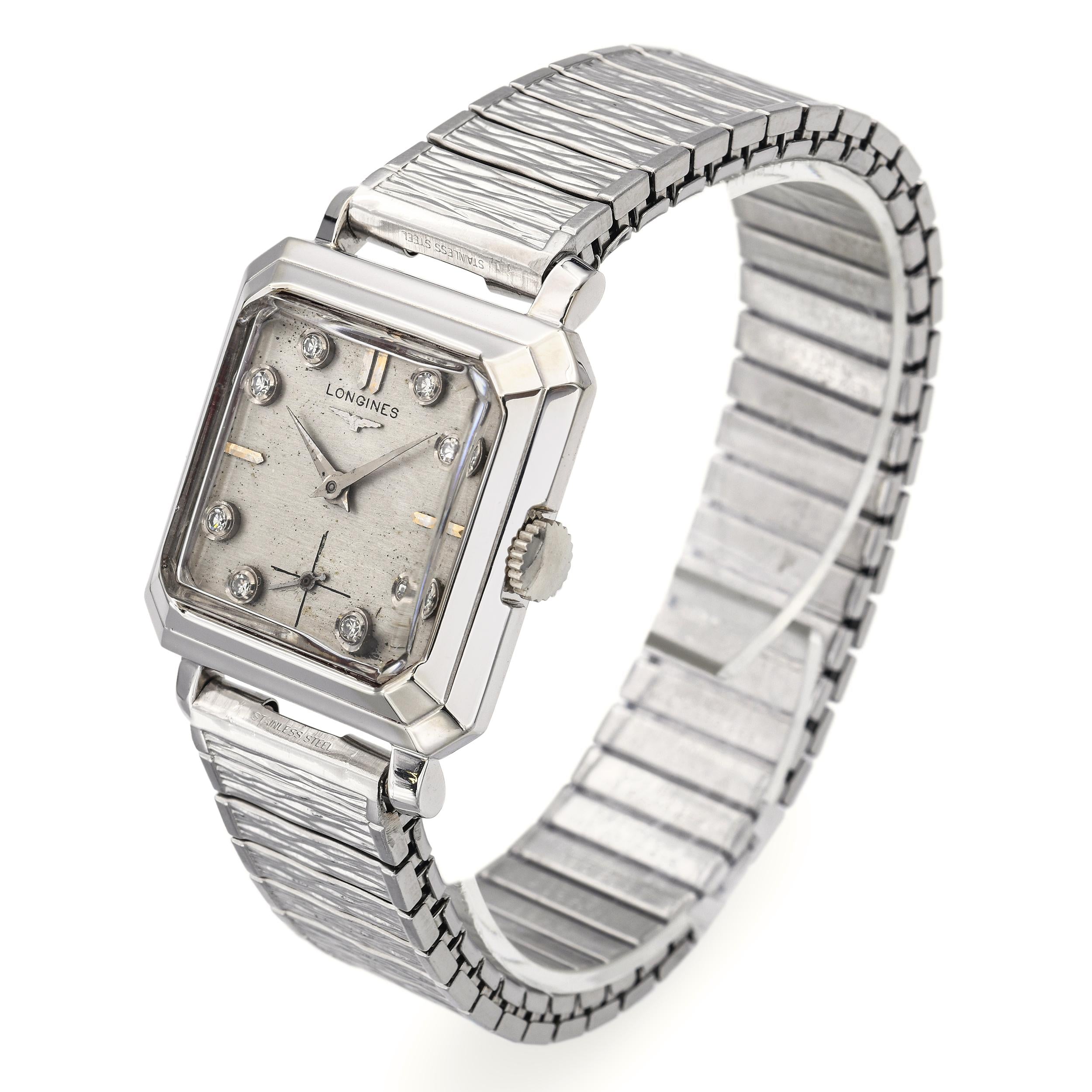 Vintage Longines 14K White Gold Diamond Dial Hand Wind Men's Watch