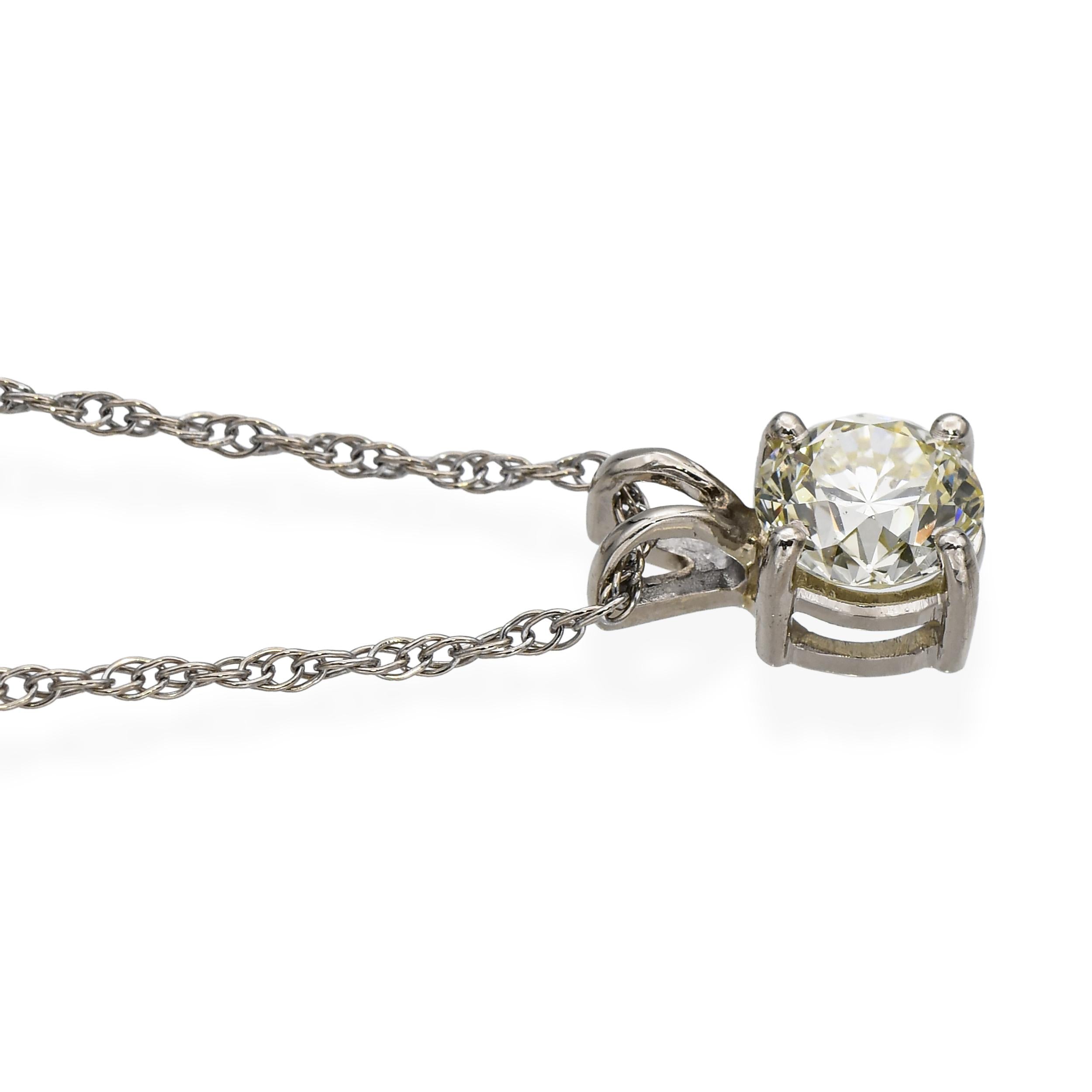 Vintage 14k White Gold 0.85tcw Old European Diamond Solitaire Pendant