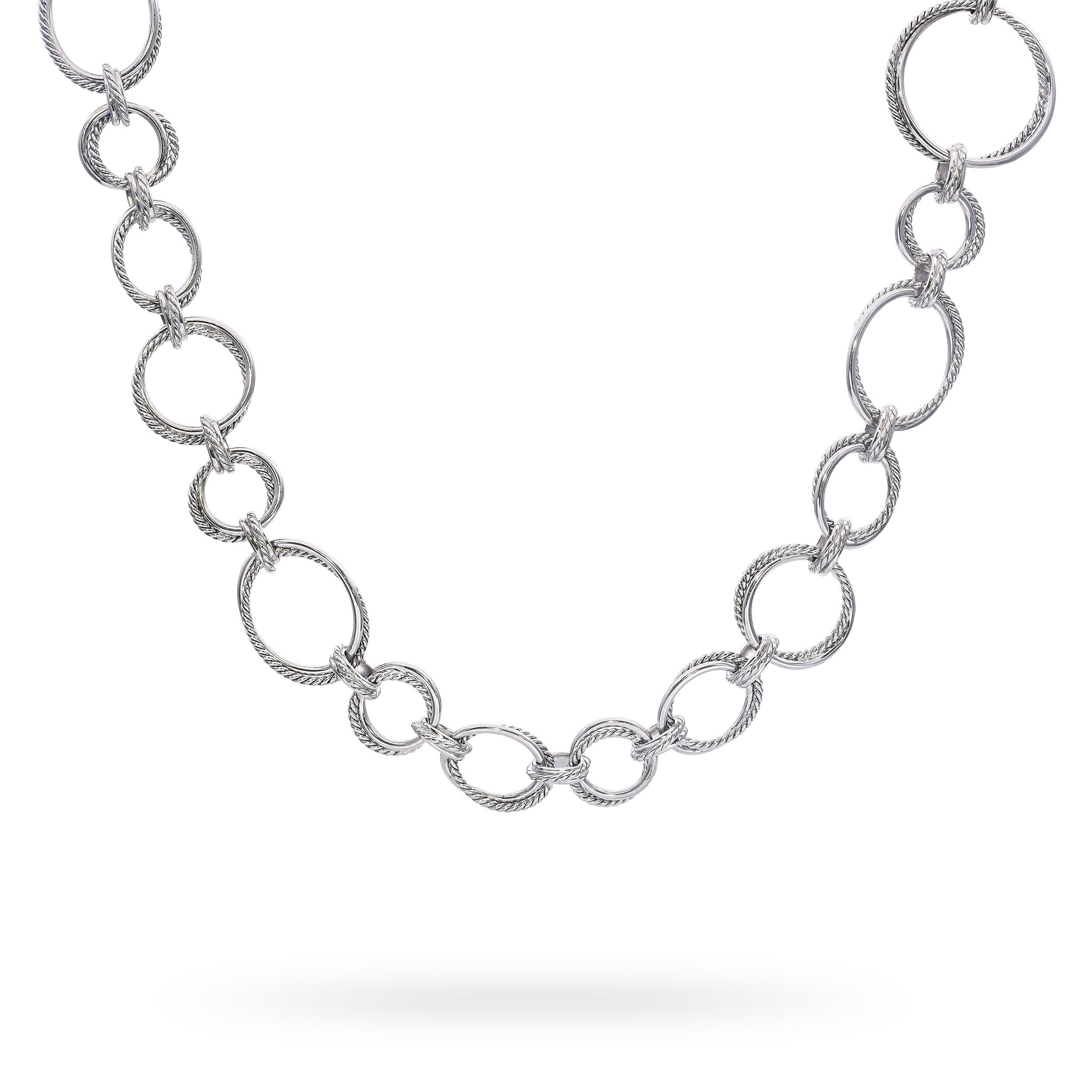 David Yurman Sterling Silver Diamond Infinity Hoop Necklace