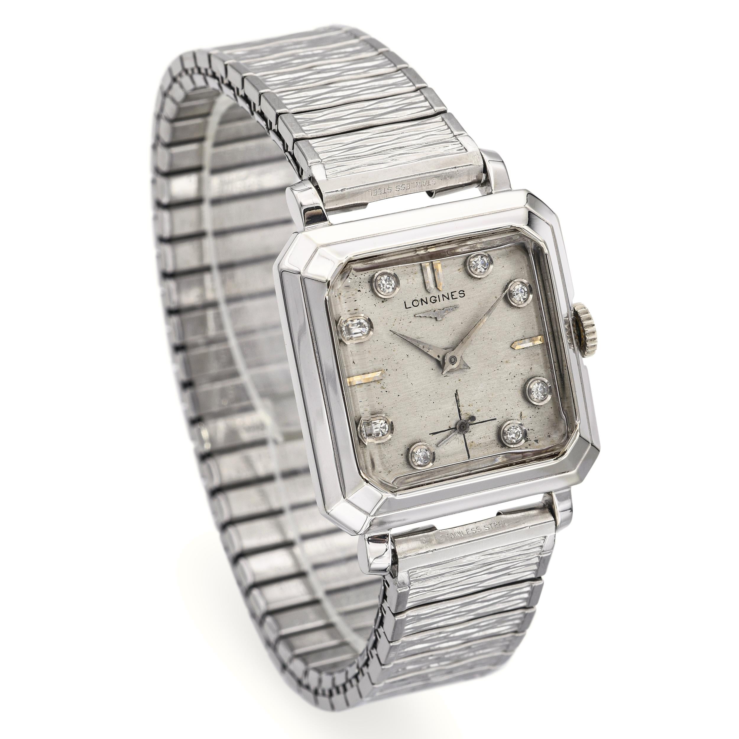 Vintage Longines 14K White Gold Diamond Dial Hand Wind Men's Watch