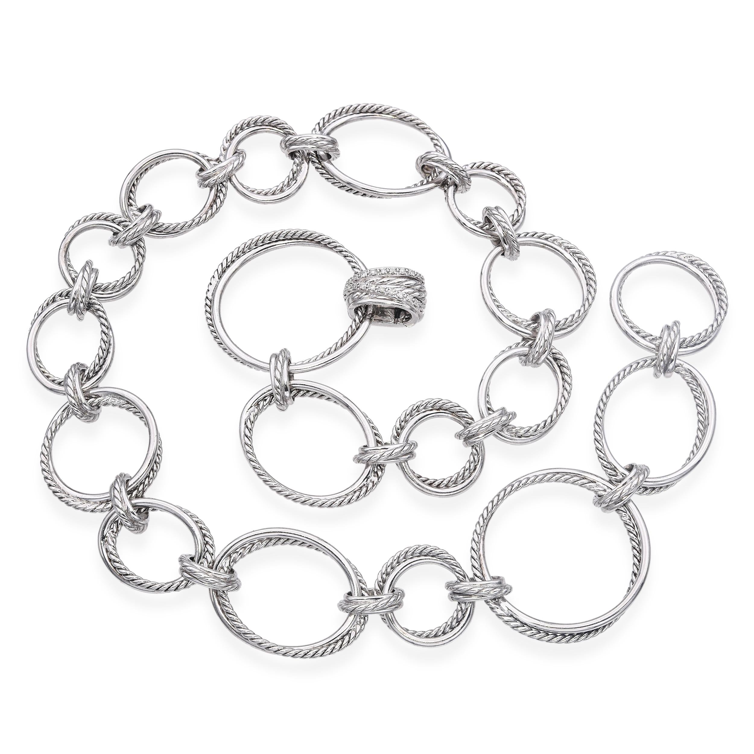 David Yurman Sterling Silver Diamond Infinity Hoop Necklace