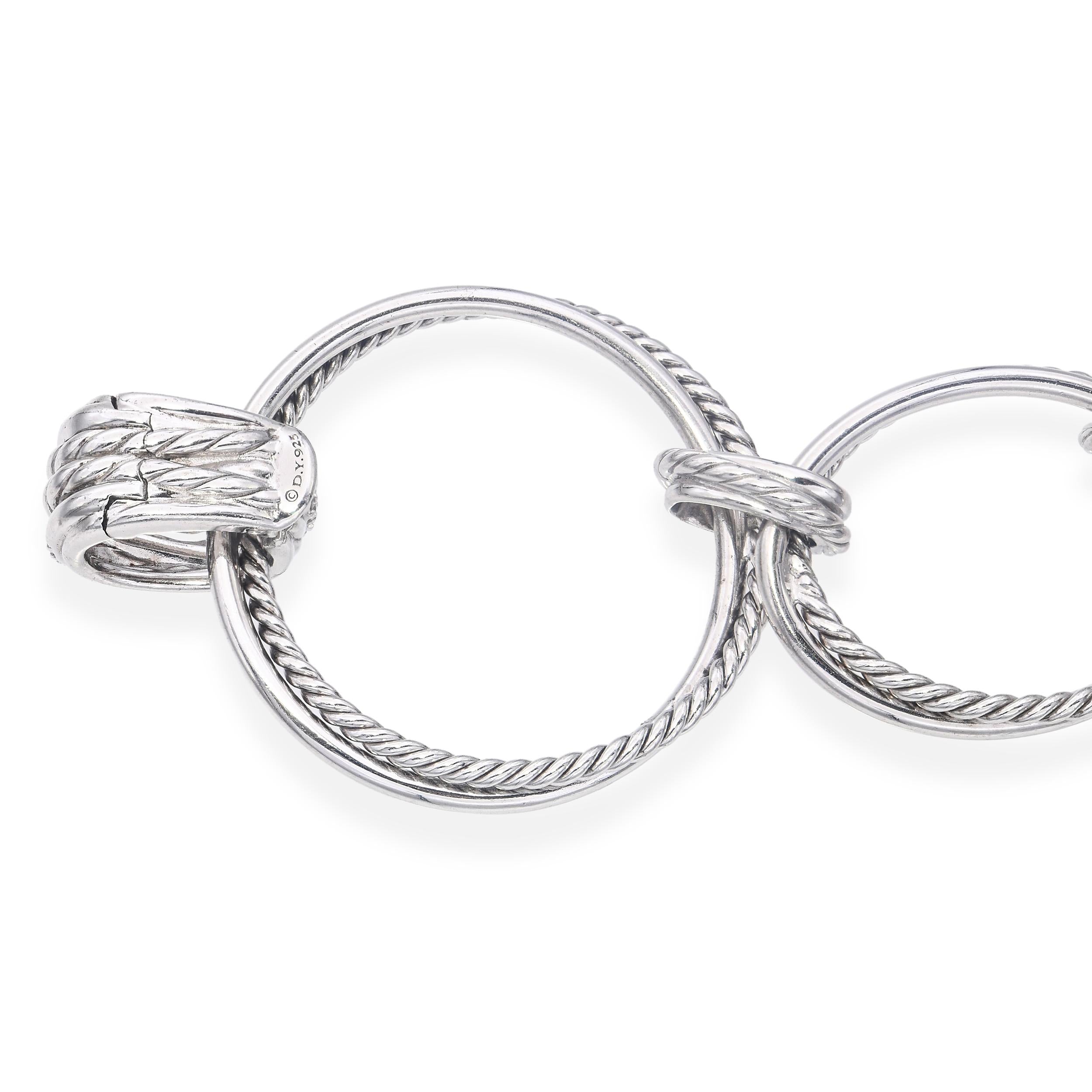 David Yurman Sterling Silver Diamond Infinity Hoop Necklace