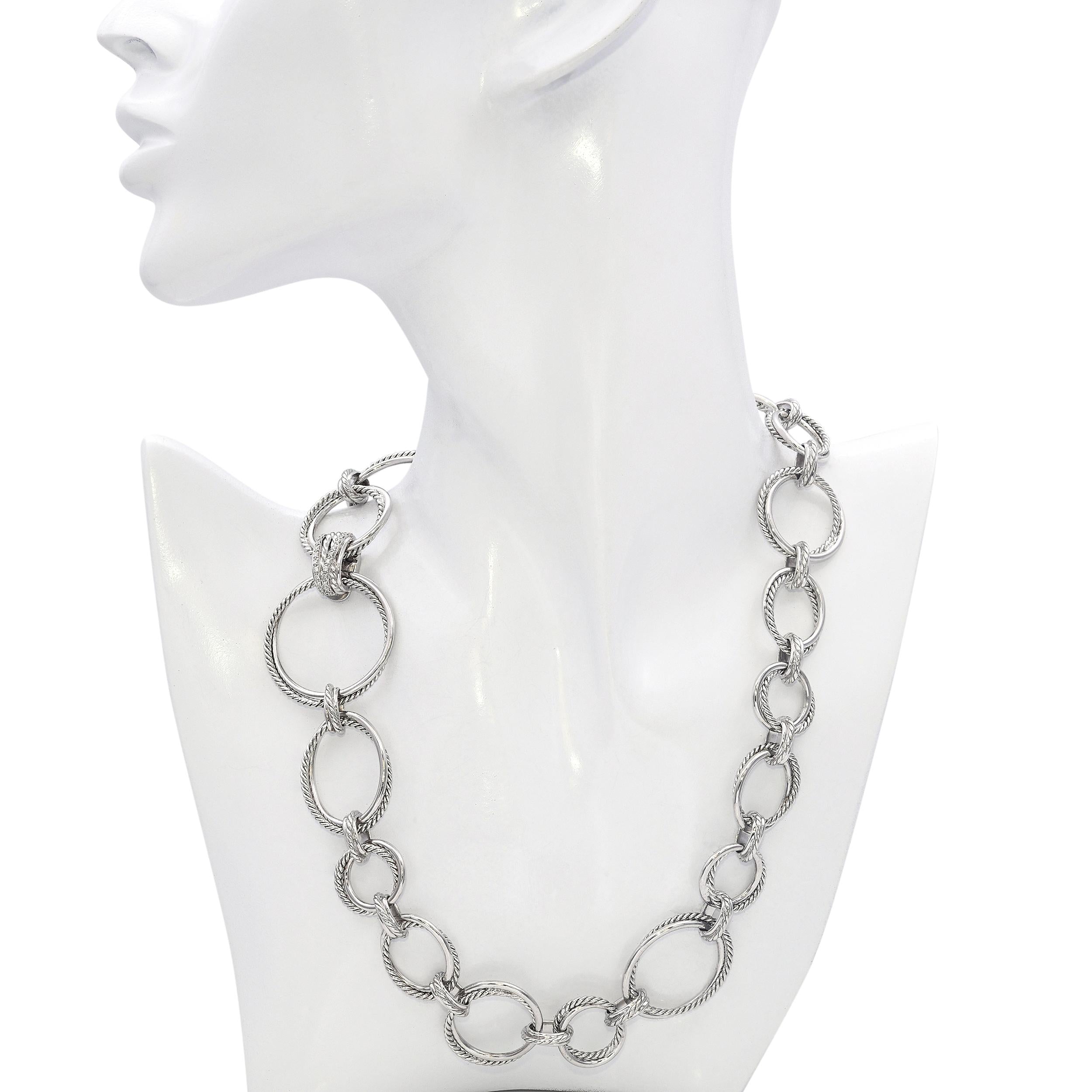 David Yurman Sterling Silver Diamond Infinity Hoop Necklace