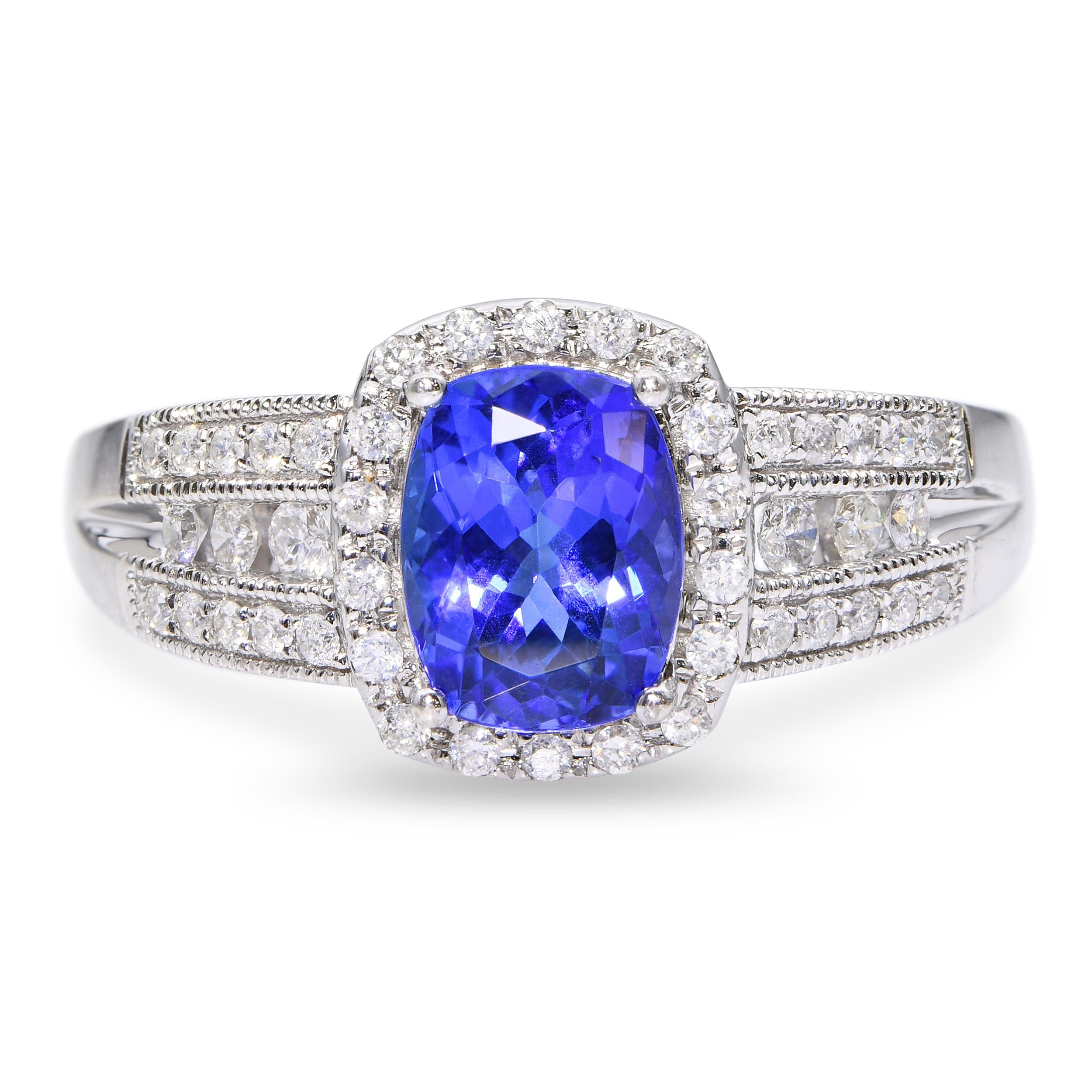 9k White Gold Tanzanite and Diamond Statement Ring