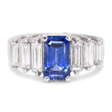 Vintage Platinum Sapphire and Diamond Side Stone Ring GIA Cert