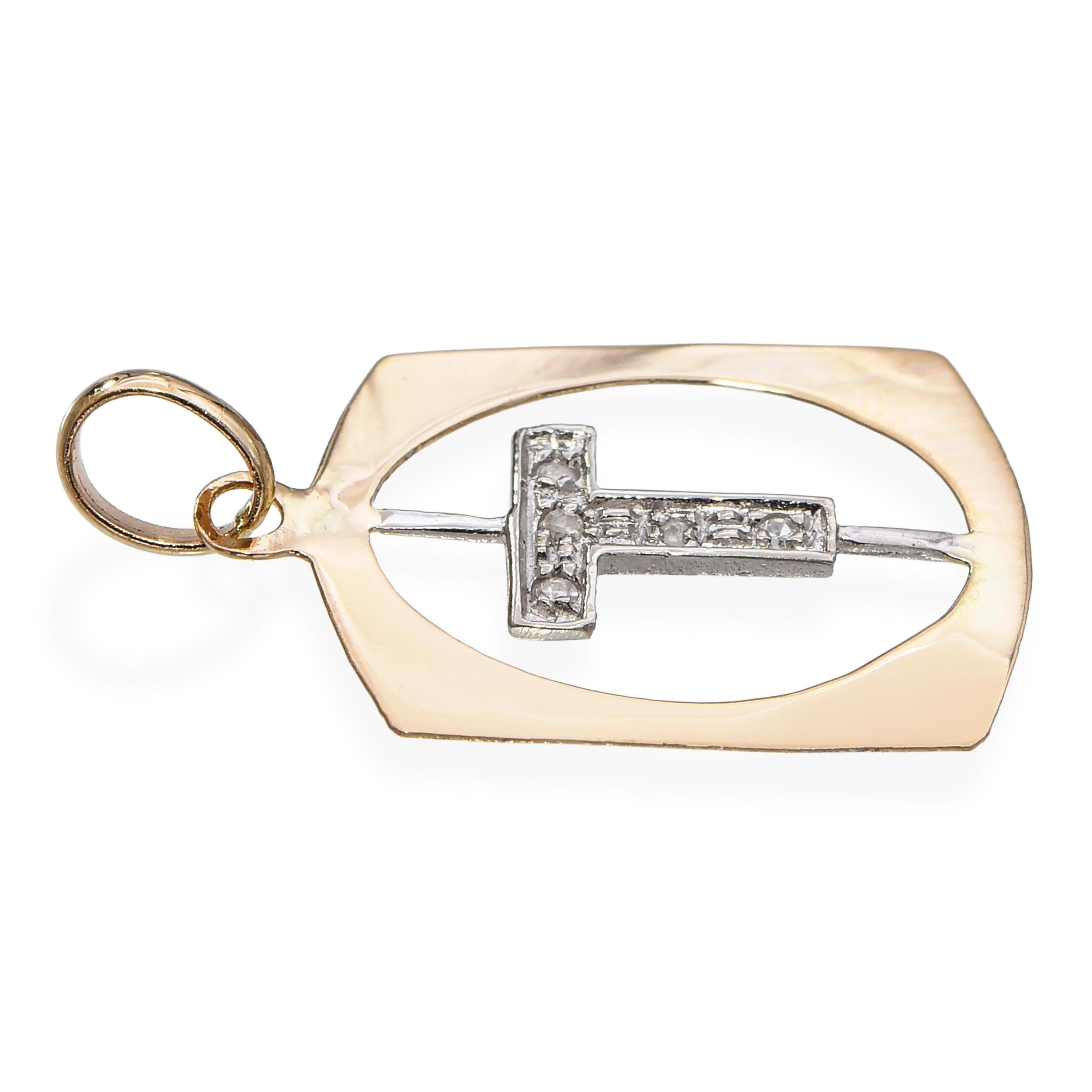 Vintage 14k Yellow Gold T Initial Diamond Pendant