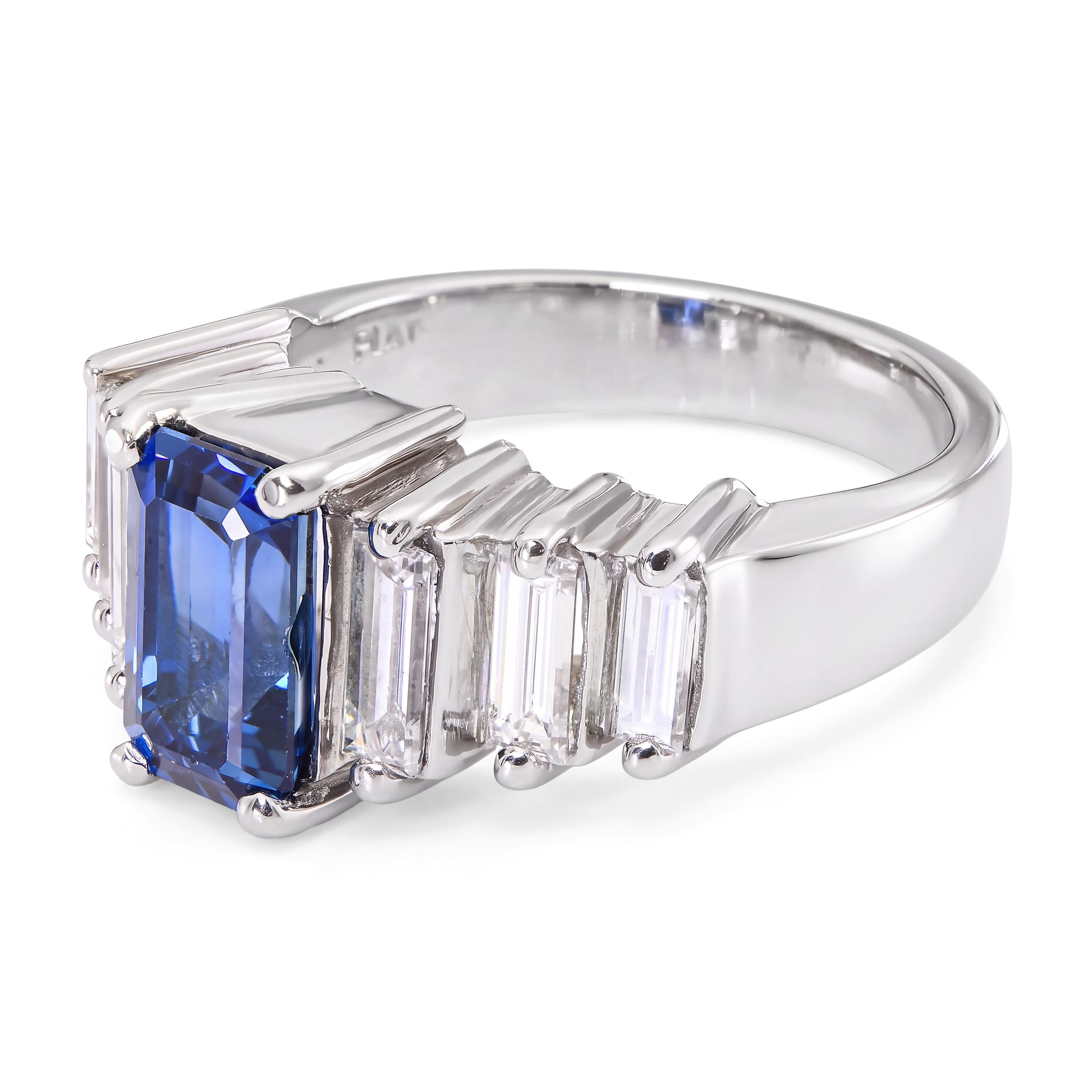 Vintage Platinum Sapphire and Diamond Side Stone Ring GIA Cert