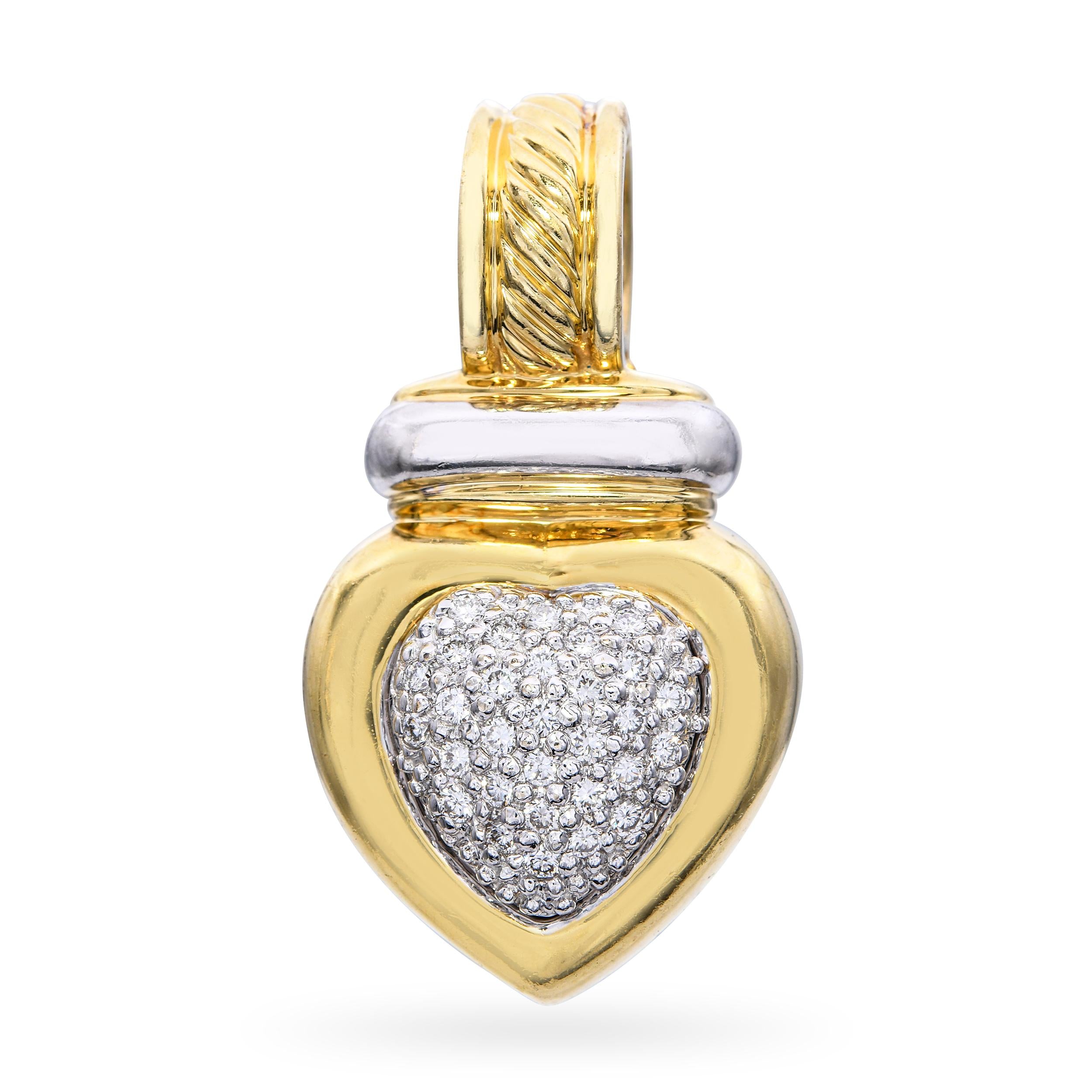 David Yurman 18K Yellow Gold Pavé Diamond Heart Slider Pendant