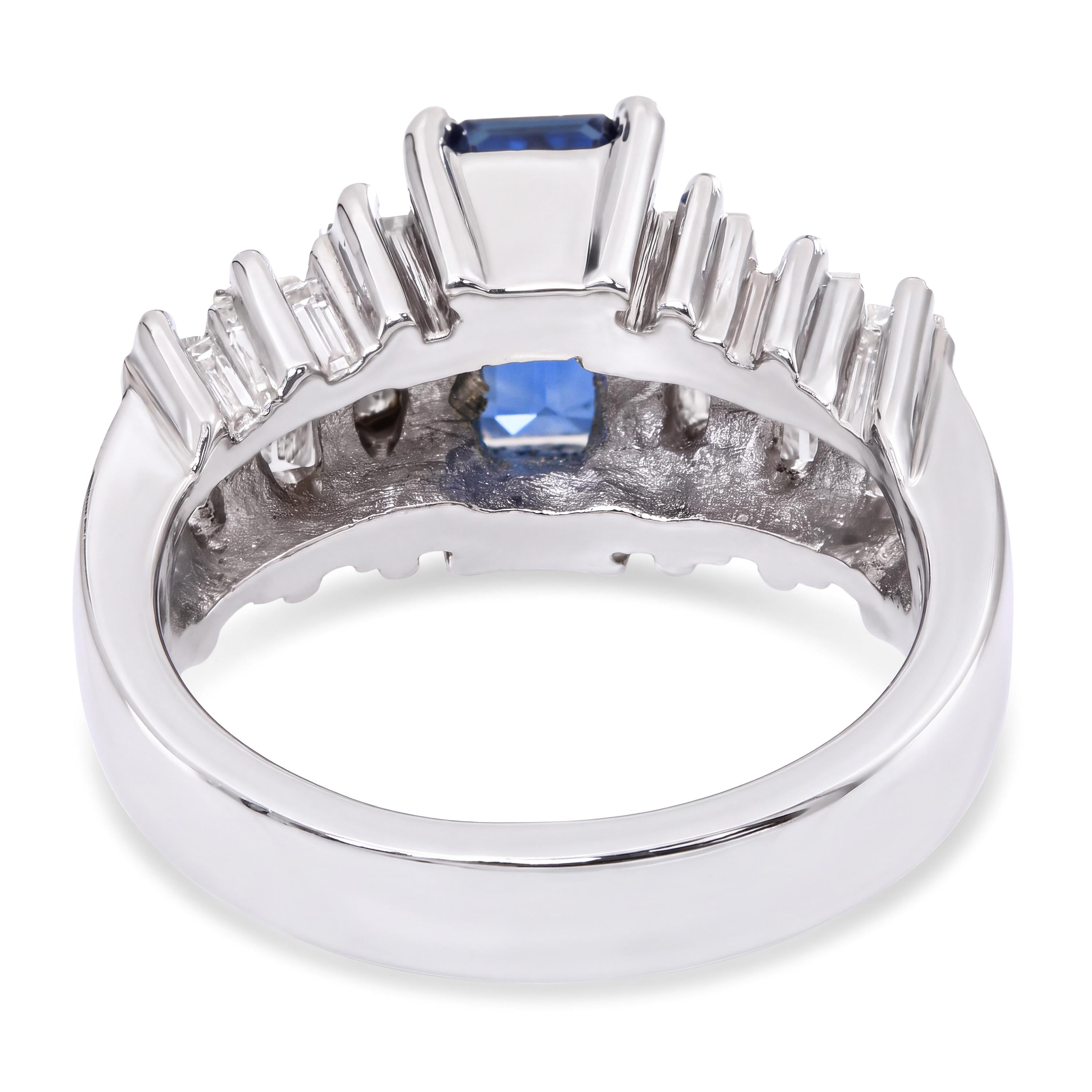 Vintage Platinum Sapphire and Diamond Side Stone Ring GIA Cert