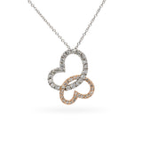 14k Rose & White Gold Interlocking Diamond Hearts Necklace