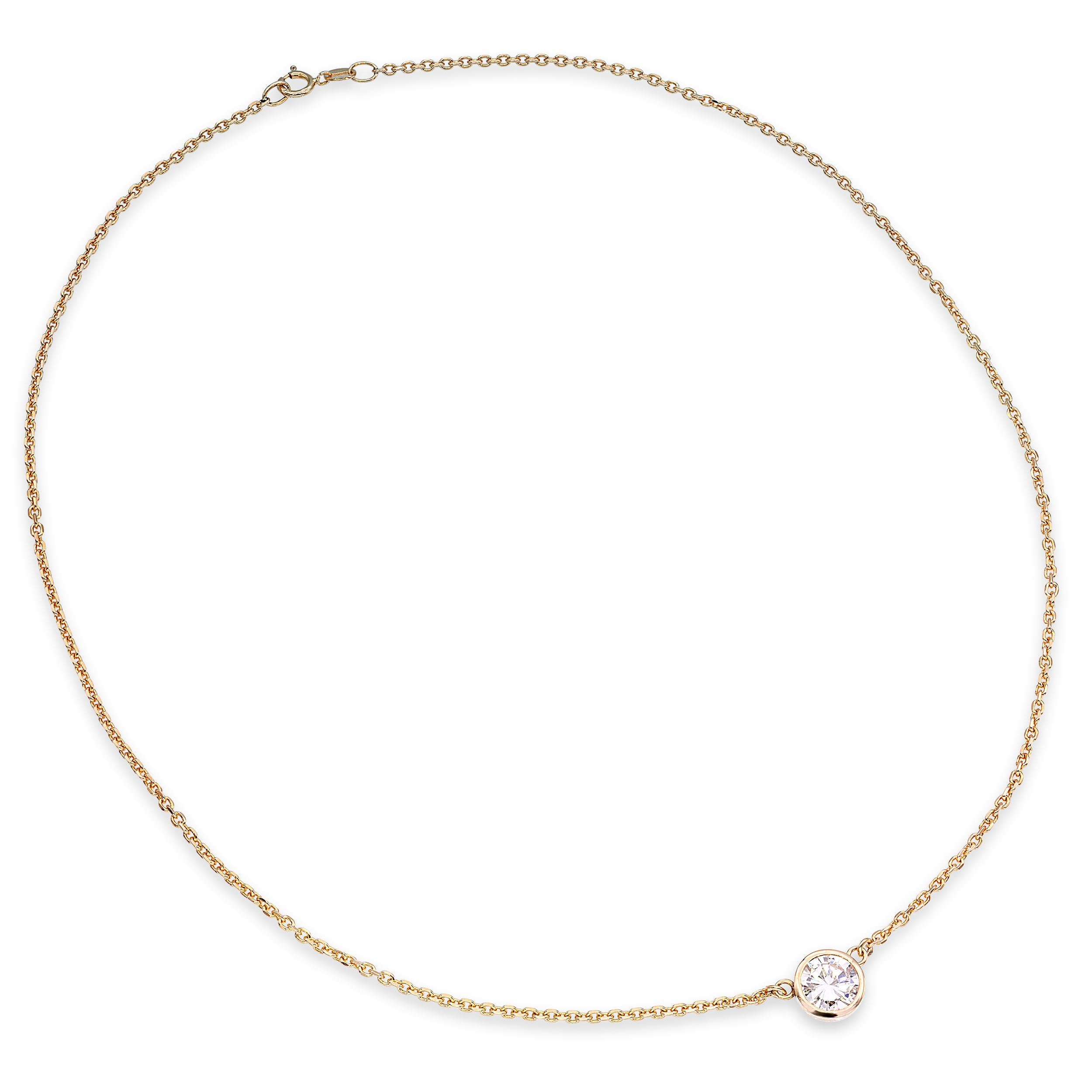 14k Yellow Gold Solitaire 1.05ct Diamond Bezel Pendant Necklace