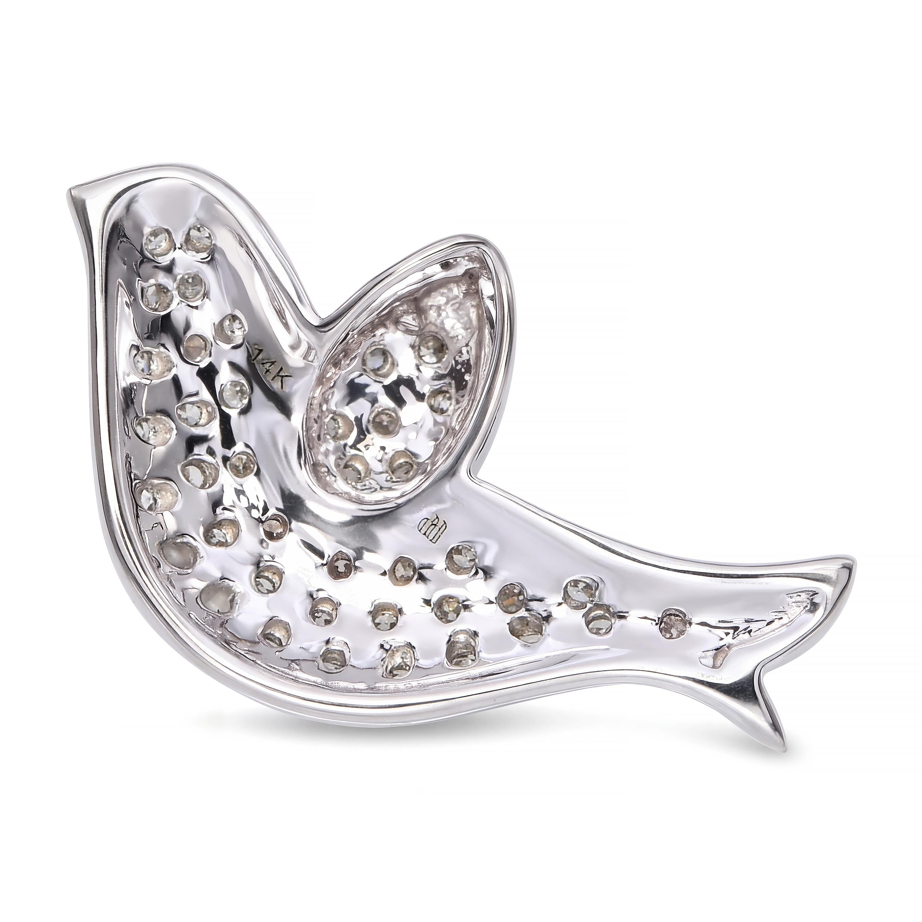 14k White Gold Diamond Pave Dove Pendant