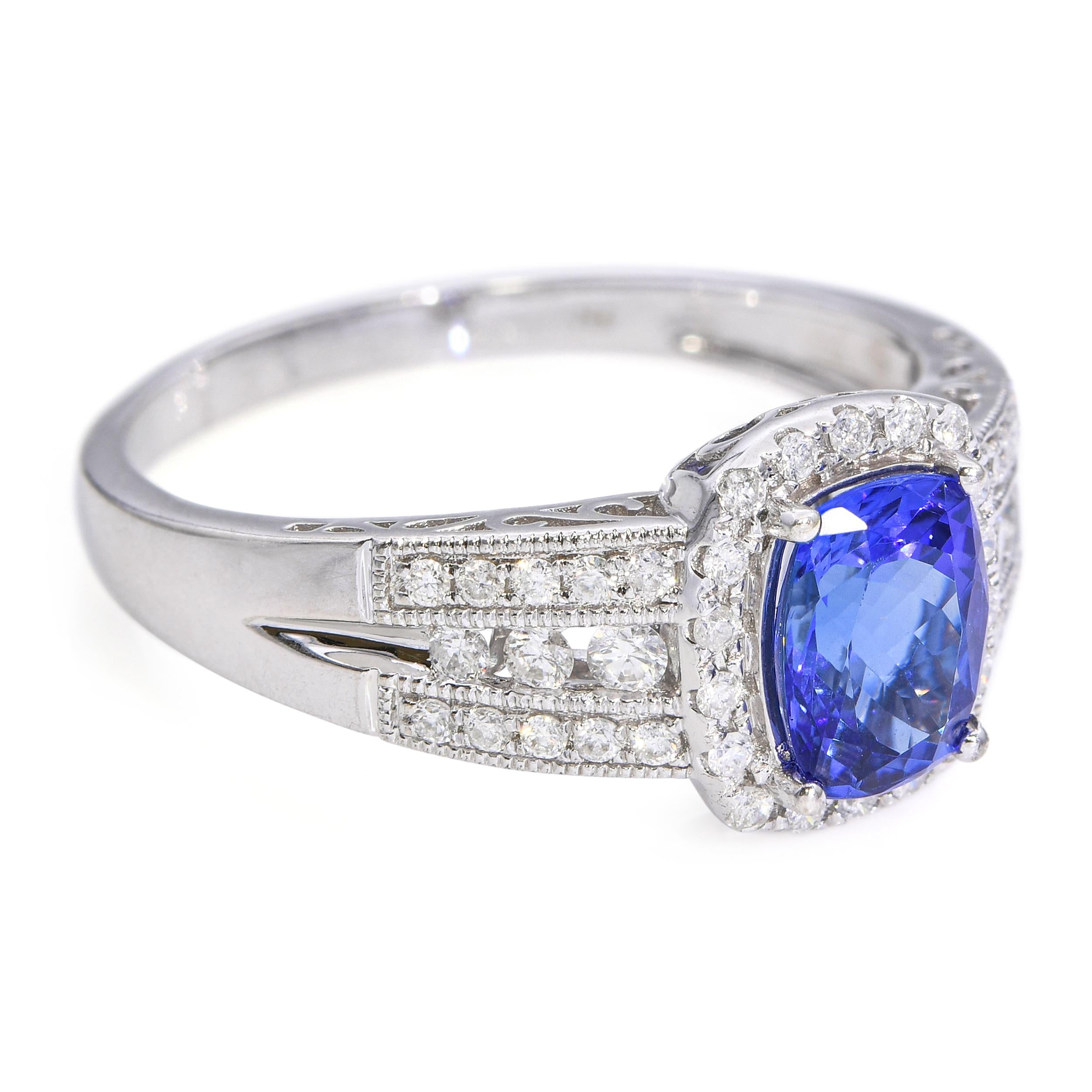 9k White Gold Tanzanite and Diamond Statement Ring