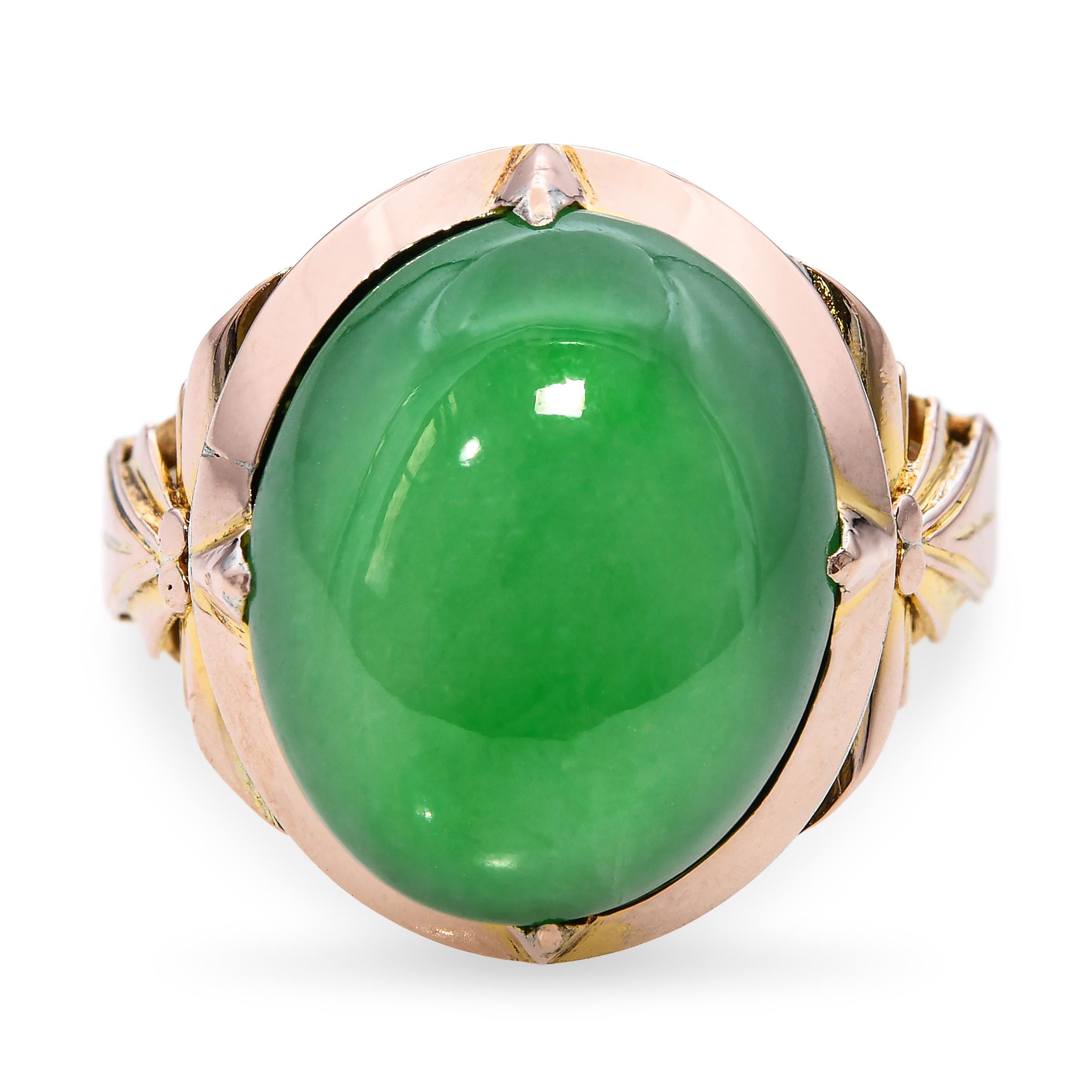 Antique 7k Yellow Gold 6.43ct Jadeite Jade Ring