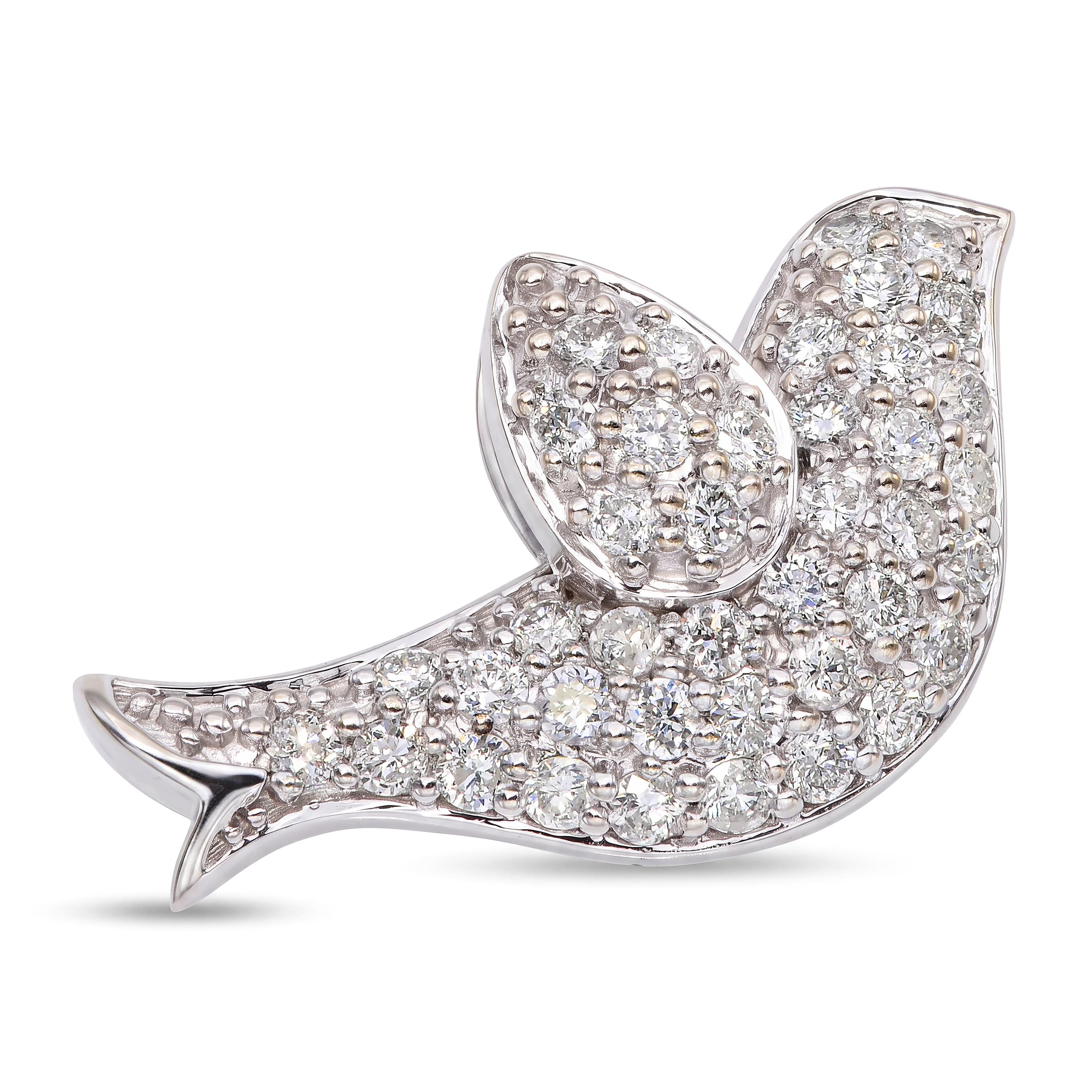 14k White Gold Diamond Pave Dove Pendant