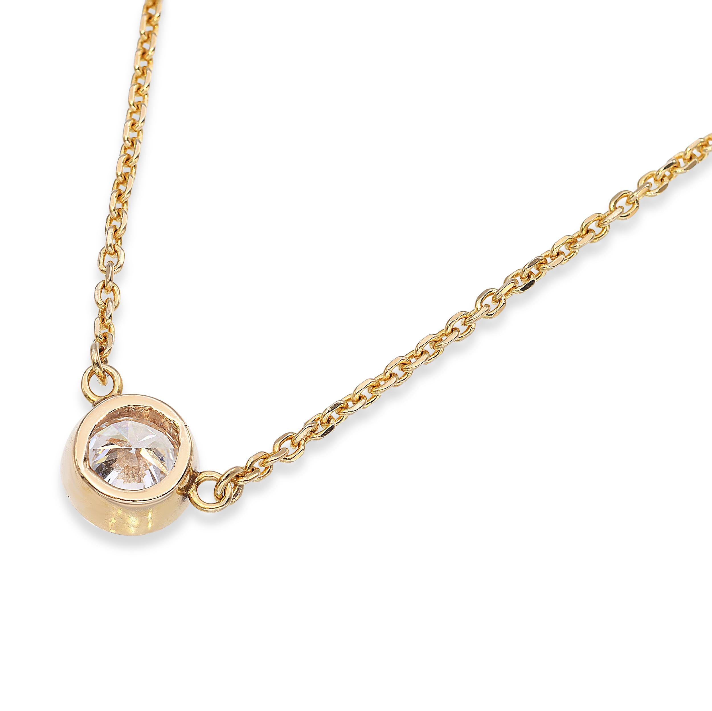 14k Yellow Gold Solitaire 1.05ct Diamond Bezel Pendant Necklace