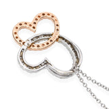 14k Rose & White Gold Interlocking Diamond Hearts Necklace