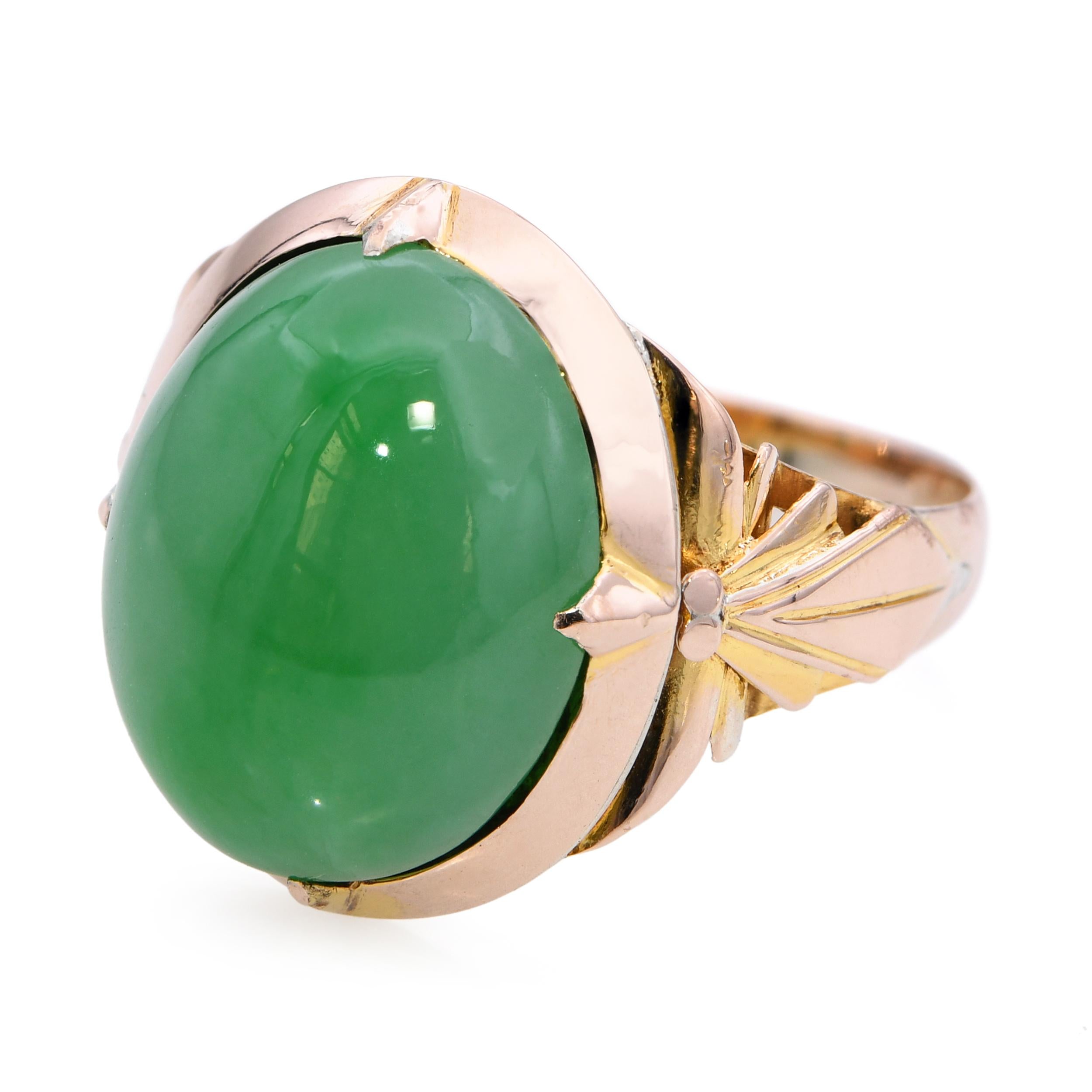 Antique 7k Yellow Gold 6.43ct Jadeite Jade Ring