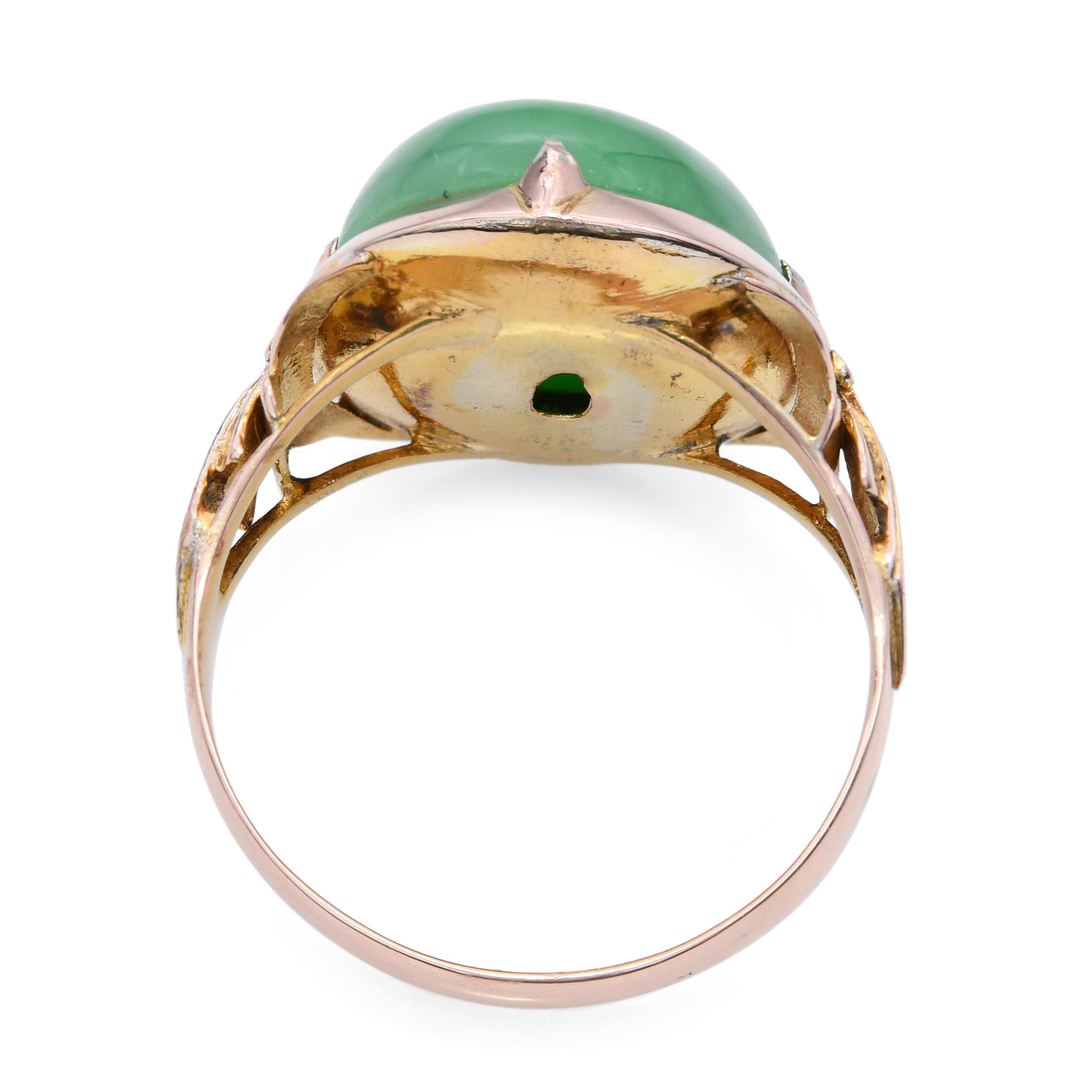 Antique 7k Yellow Gold 6.43ct Jadeite Jade Ring