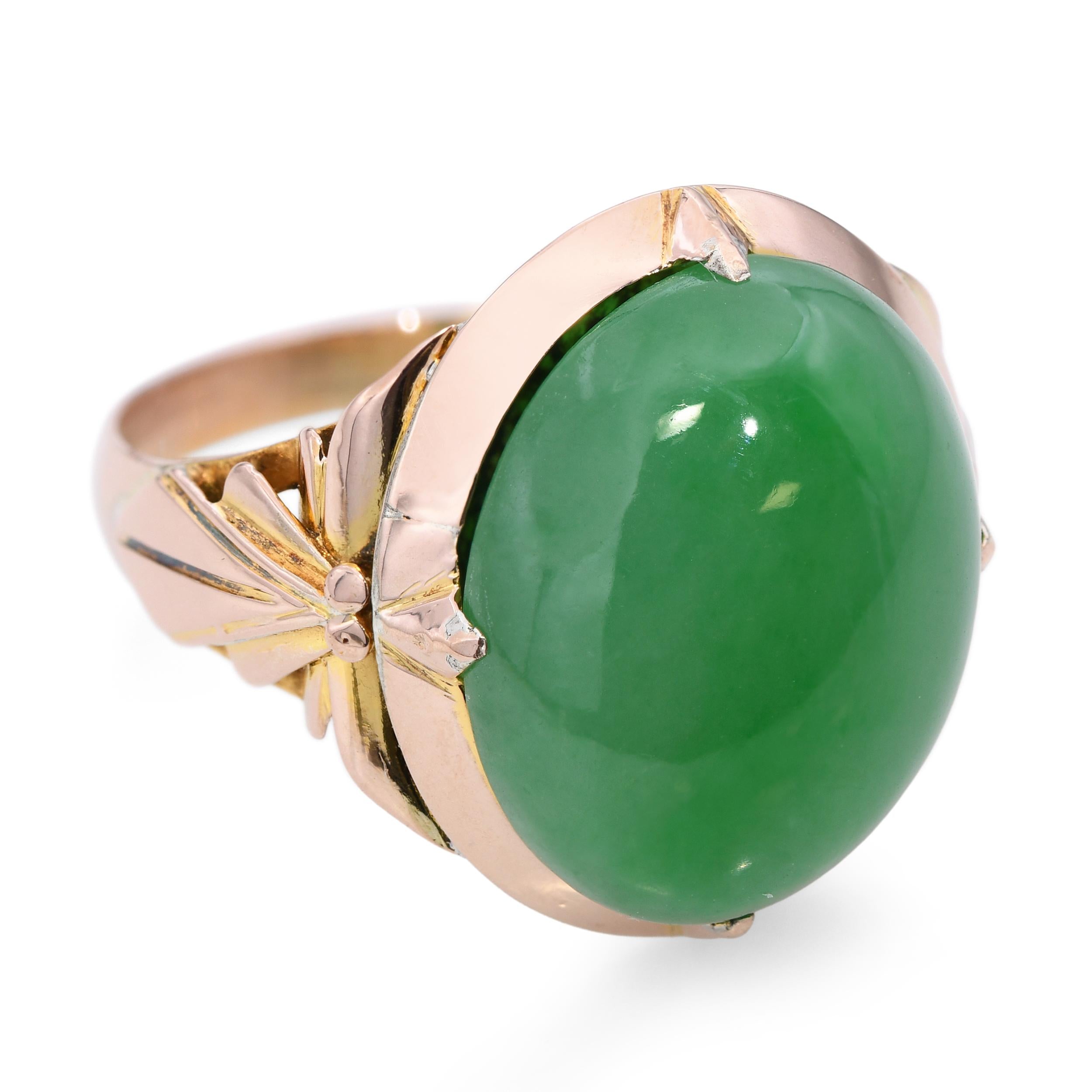 Antique 7k Yellow Gold 6.43ct Jadeite Jade Ring