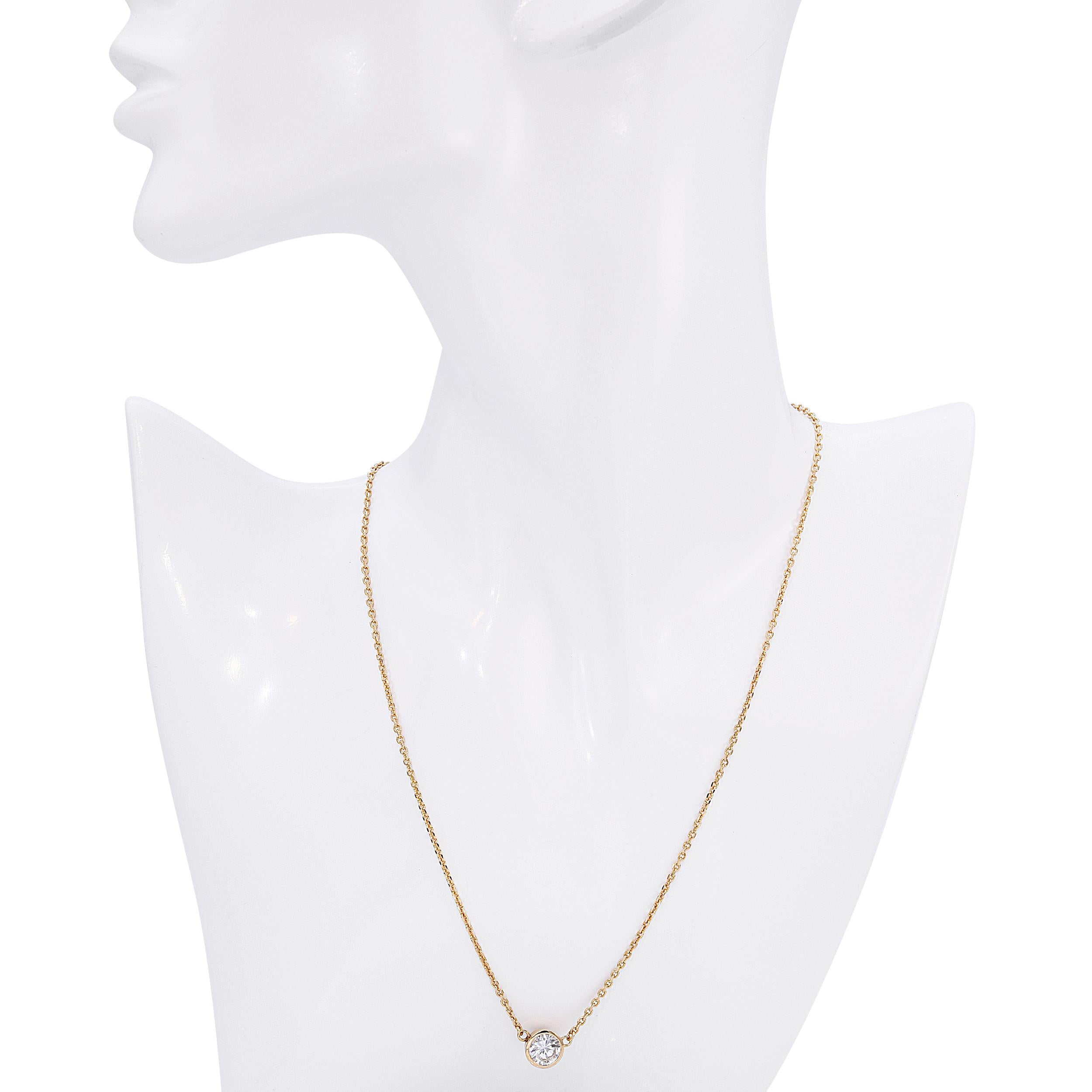 14k Yellow Gold Solitaire 1.05ct Diamond Bezel Pendant Necklace