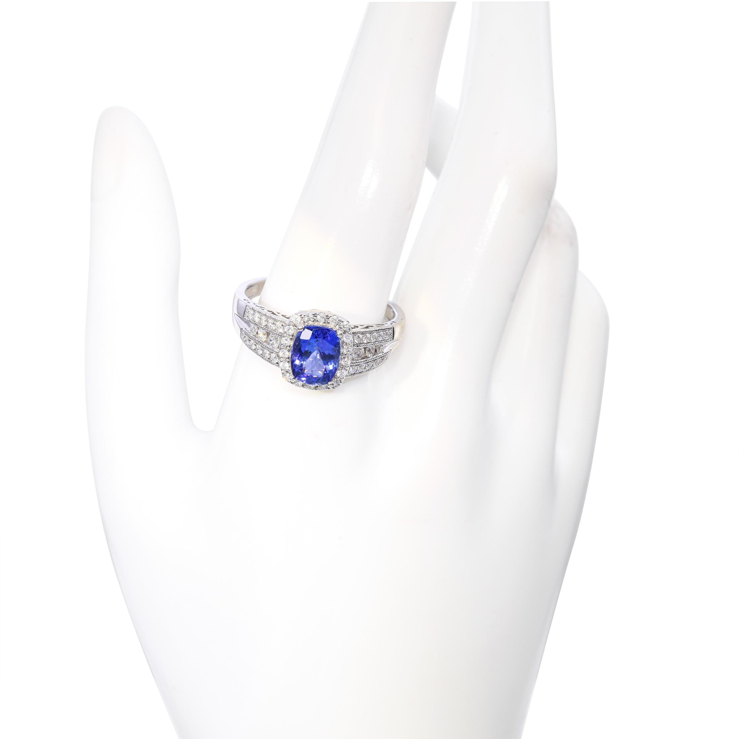 9k White Gold Tanzanite and Diamond Statement Ring