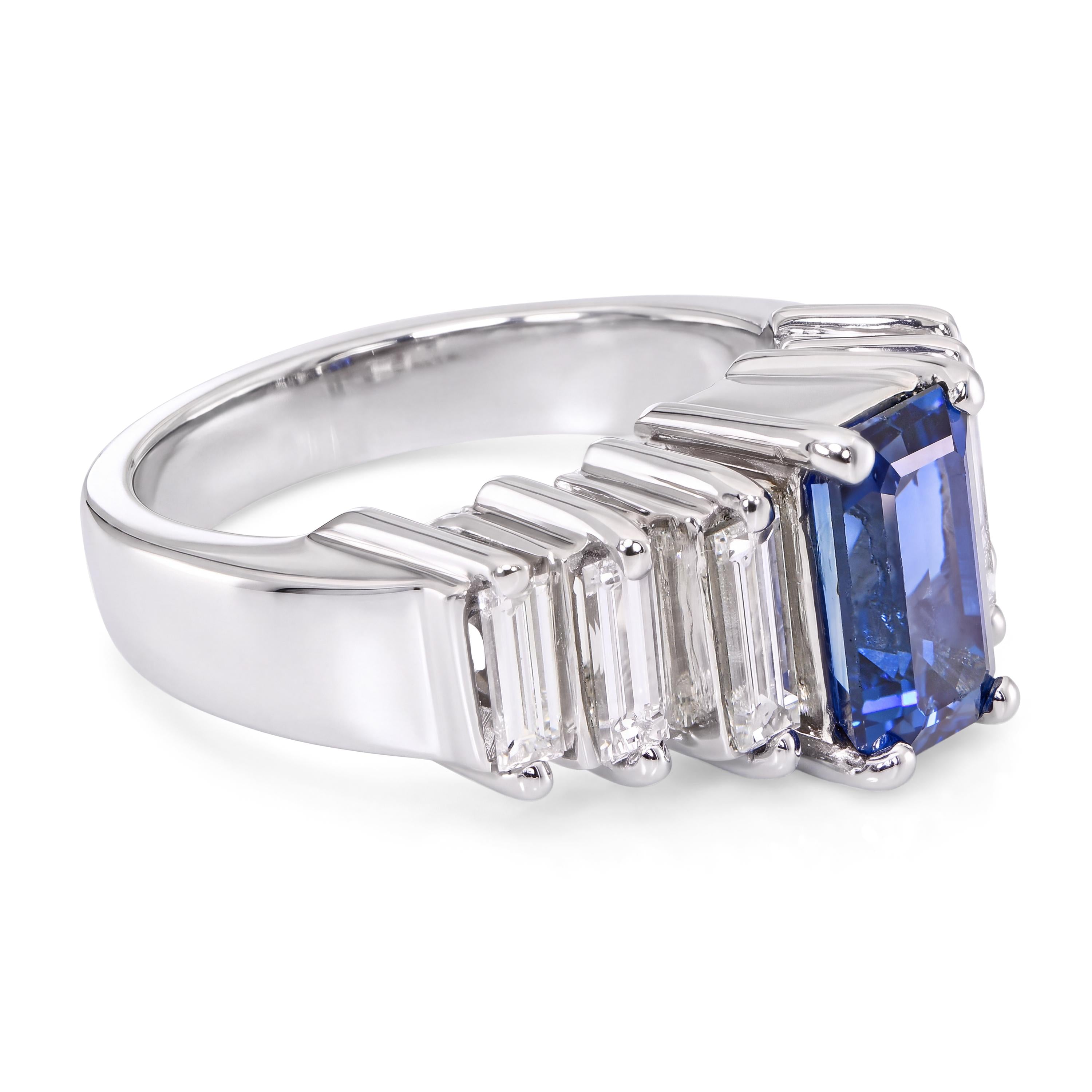 Vintage Platinum Sapphire and Diamond Side Stone Ring GIA Cert
