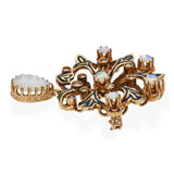 Vintage 13k Yellow Gold Opal Diamond and Enamel Ornate Brooch