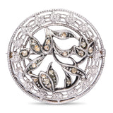 Antique 14k White Gold and Silver Rose Cut Diamond Floral Brooch Pin