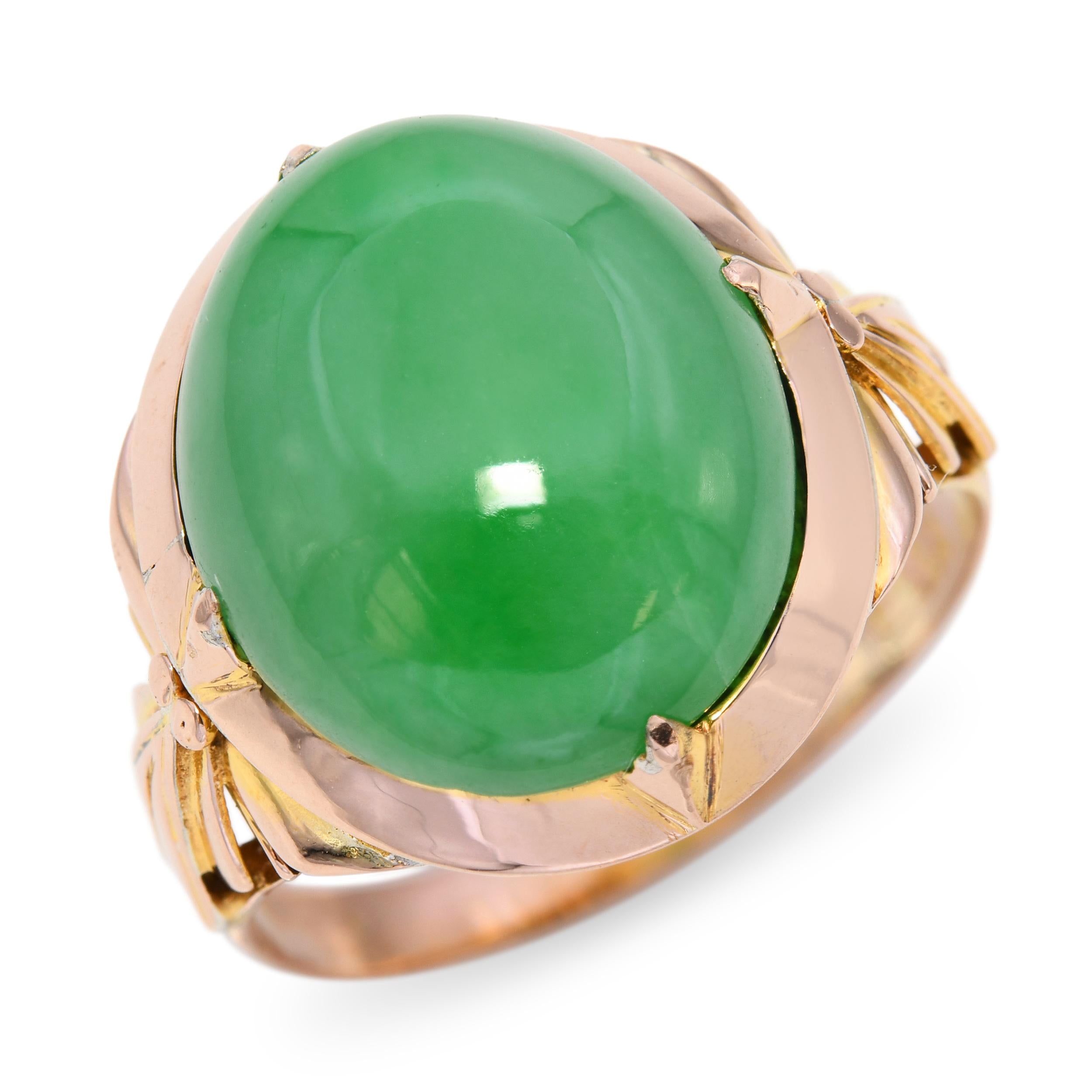 Antique 7k Yellow Gold 6.43ct Jadeite Jade Ring