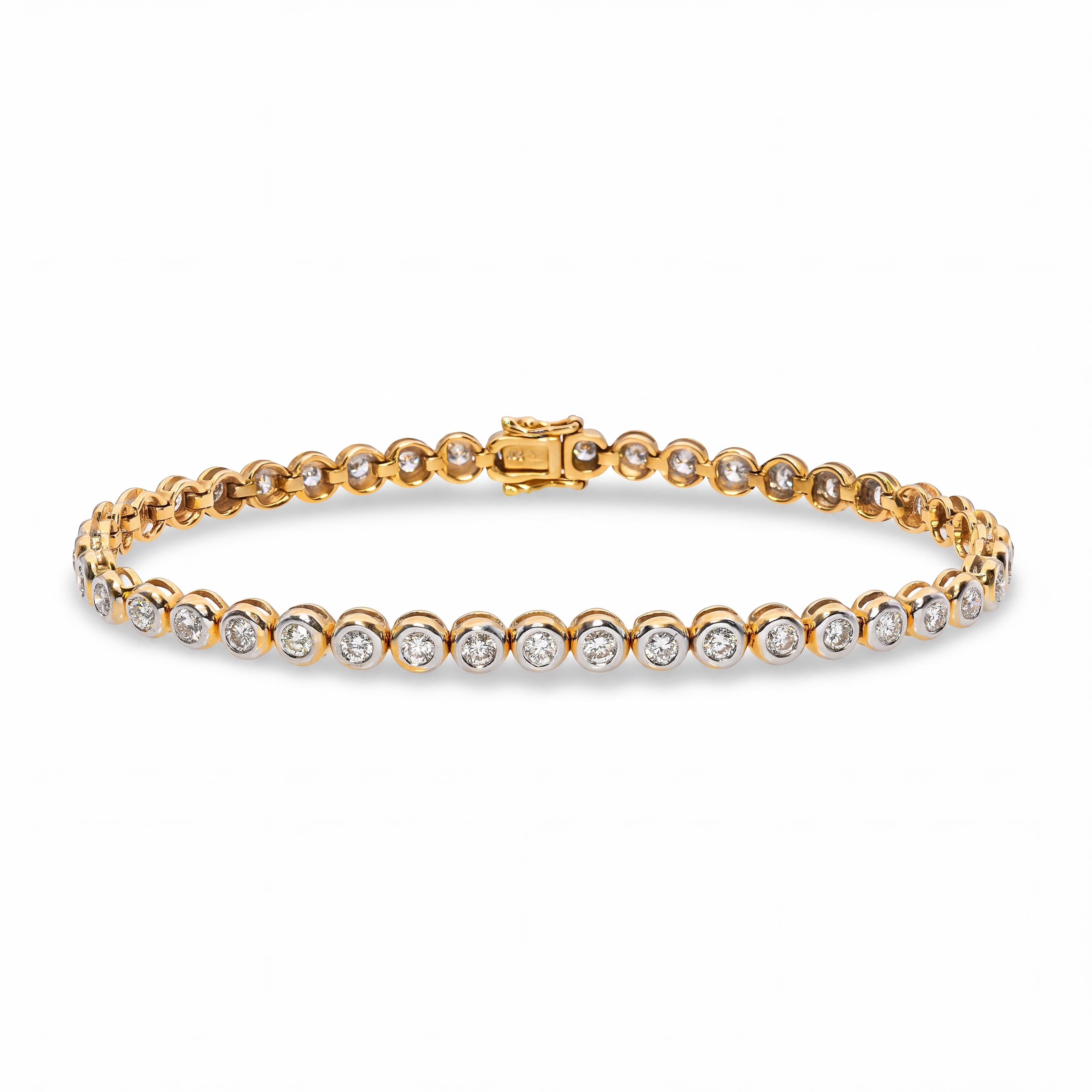 Vintage 18k Yellow Gold 1.35tcw Bezel Set Diamond Tennis Bracelet