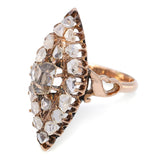 Antique Victorian Rose Gold 1.05tcw Elongated Rose Cut Diamond Navette Ring