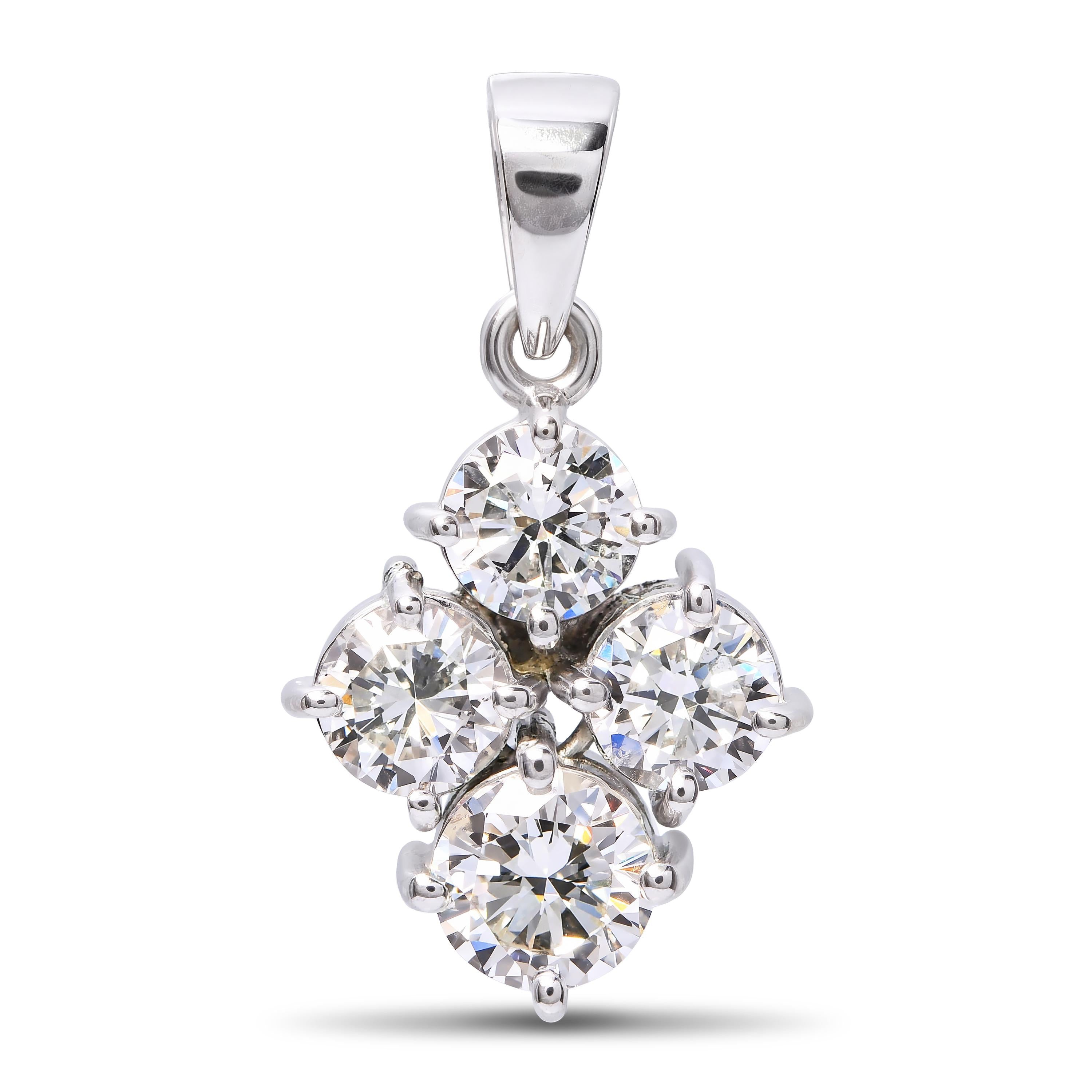 Vintage 14k White Gold 1.15tcw Diamond Cluster Pendant